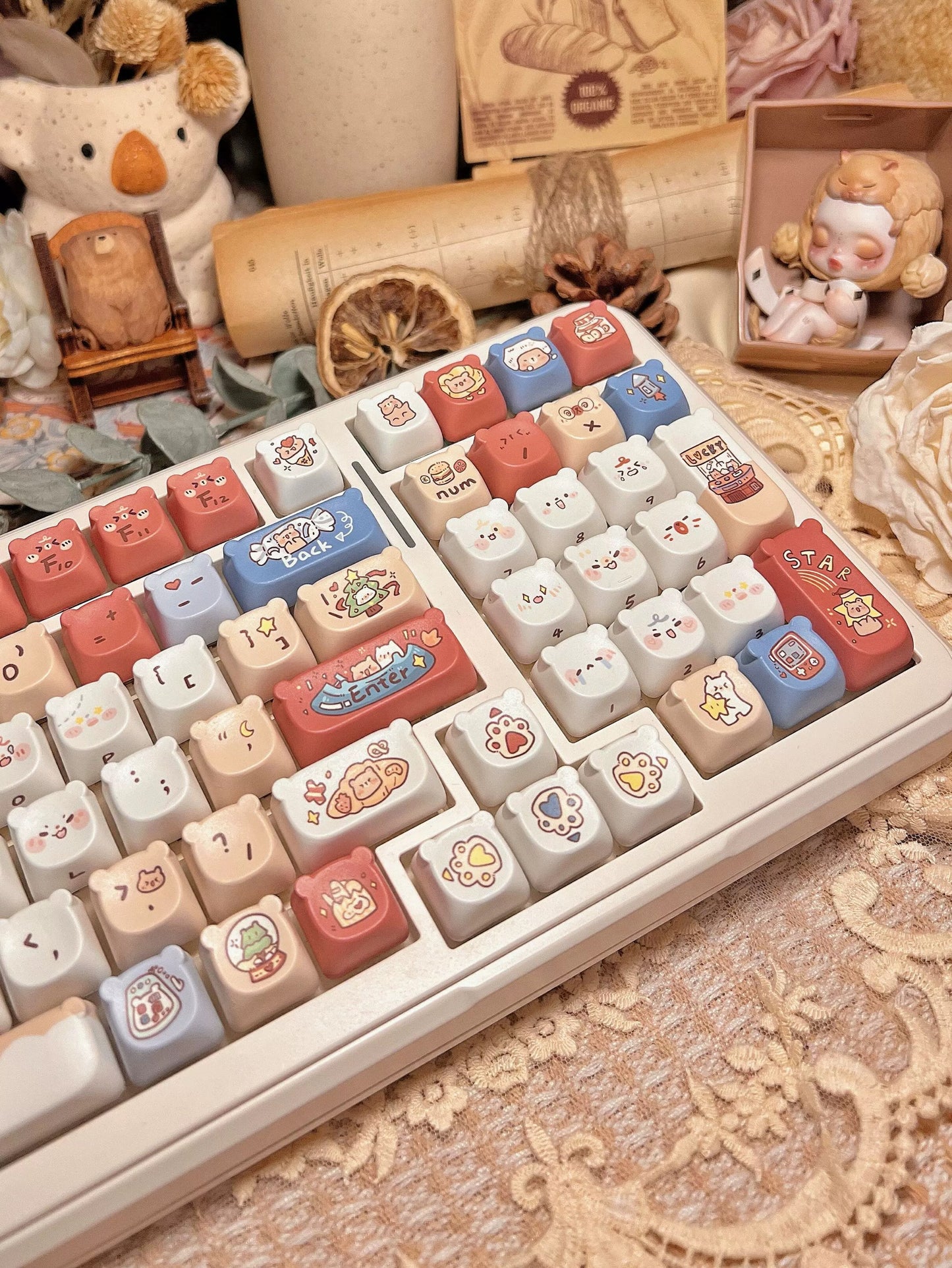 018 Bear Ear Bear Head Blue and Red kawaii emoji 130 keys Keycaps