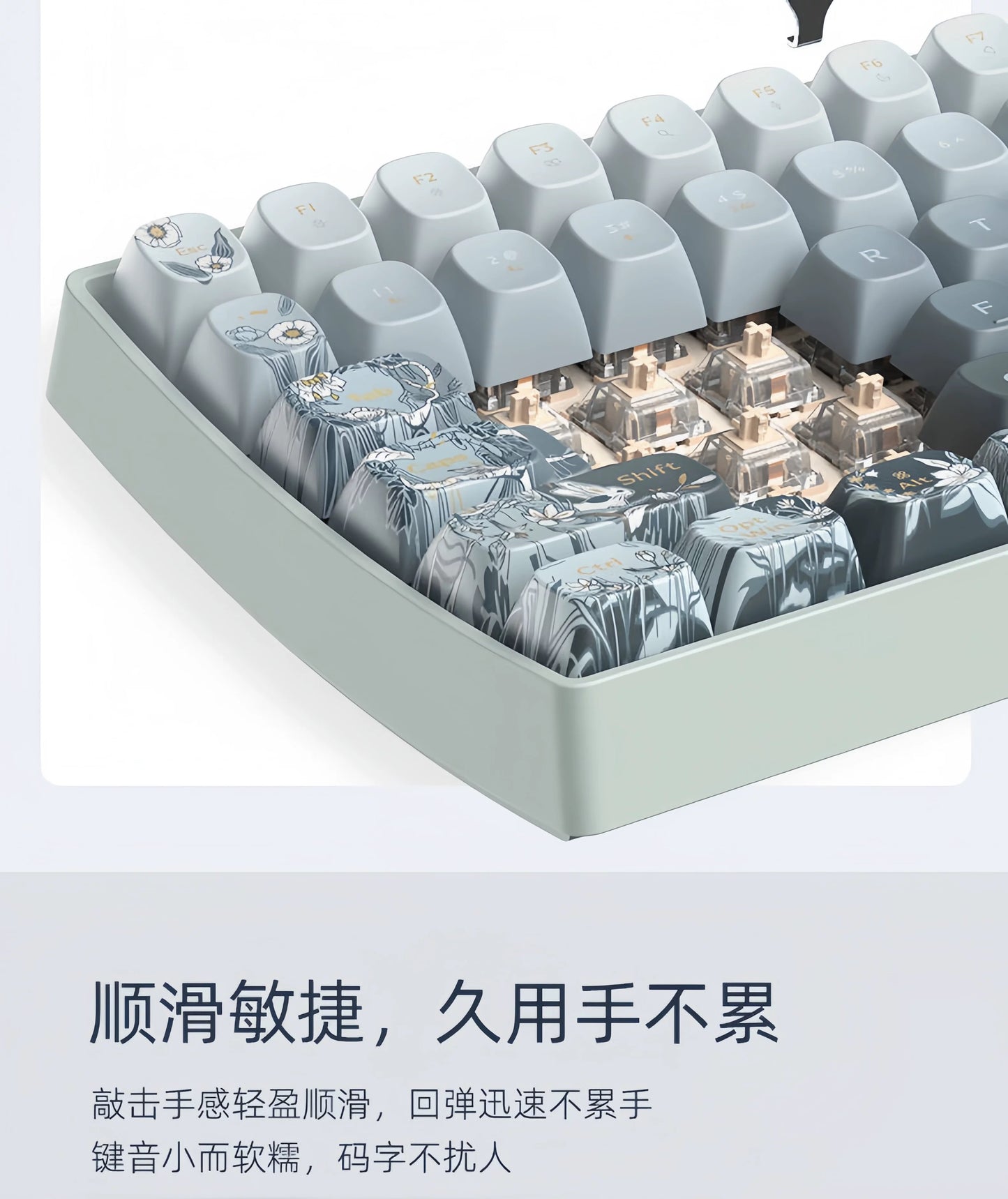 Bloomveil Fantasy Navy Blue Tri-mode wireless Bluetooth mechanical keyboard, cute girl high-value keyboard