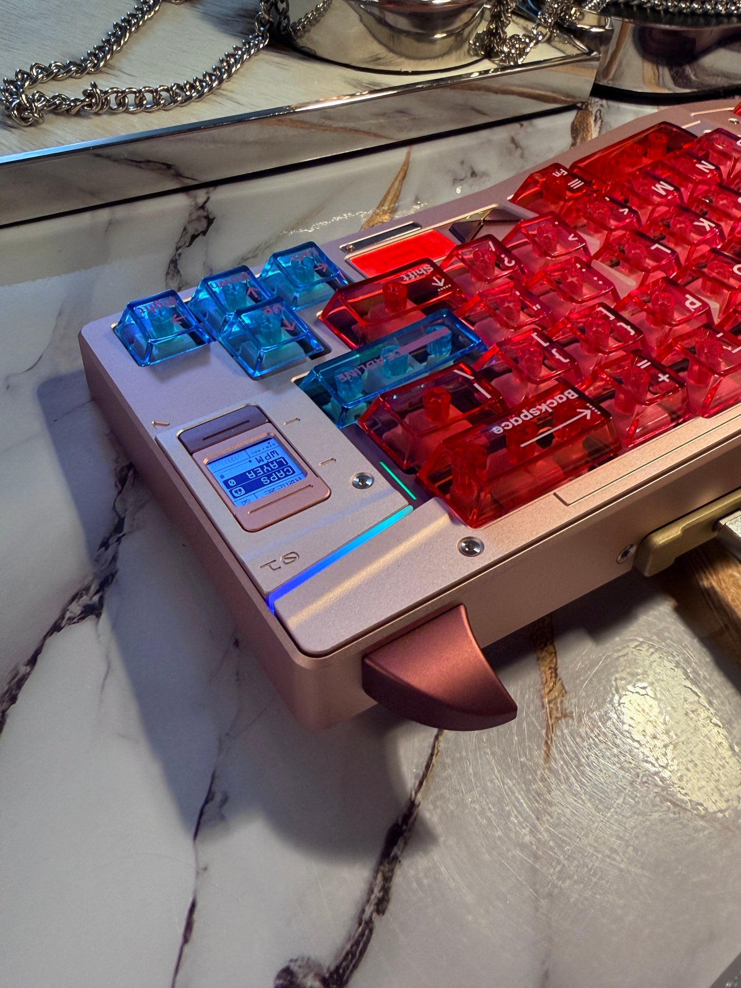 Preorder Prebuilt Aluminum Customized Mechanical Keyboard Owlab HellCat Anodized Pink Ergonomic Set & Wristrest