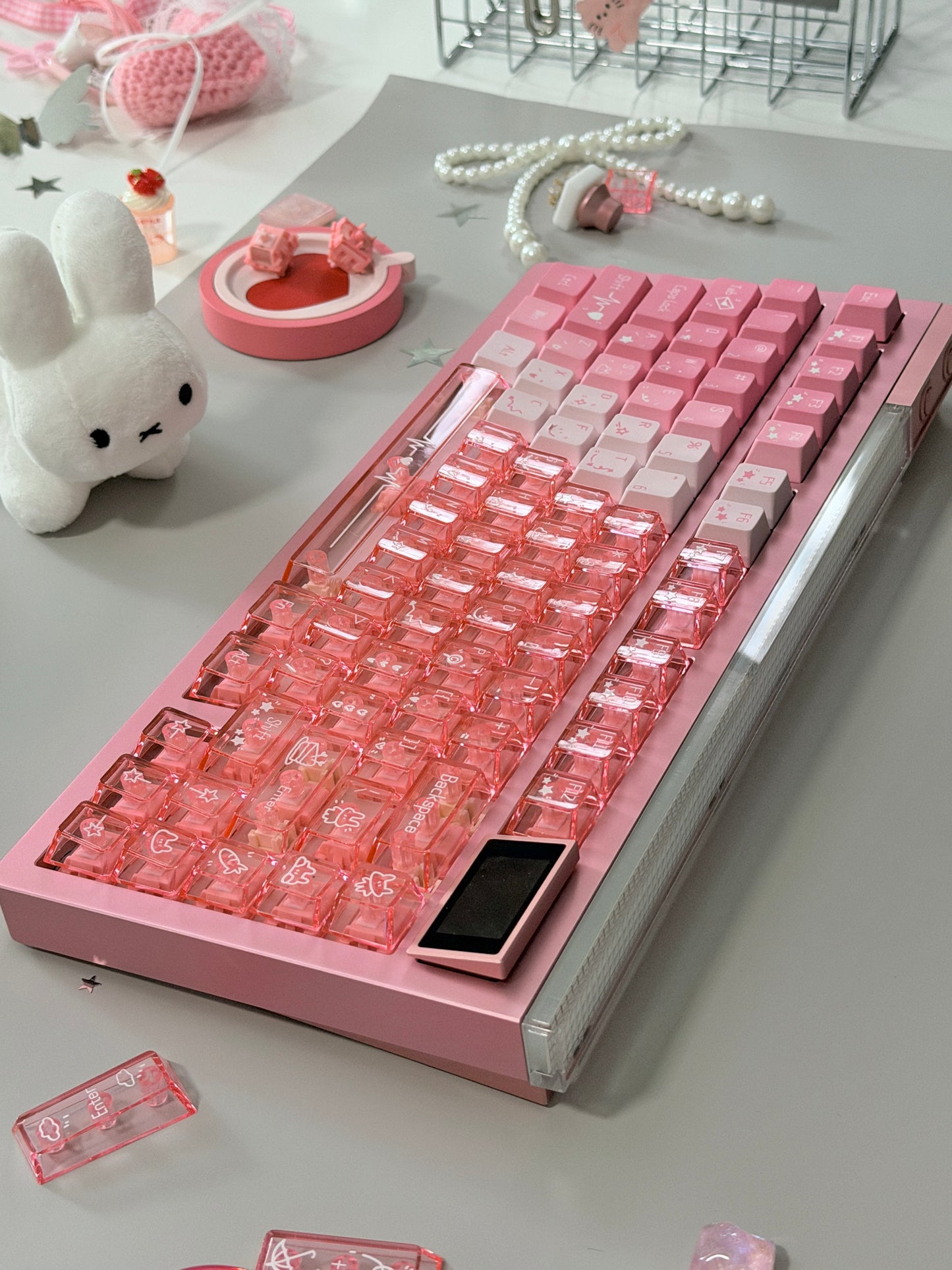 ONLY 1 Unboxing Clearance Anodized Pink GLOW75 DIY Kit &DuoChrome Keycaps & Silent Linear Switches