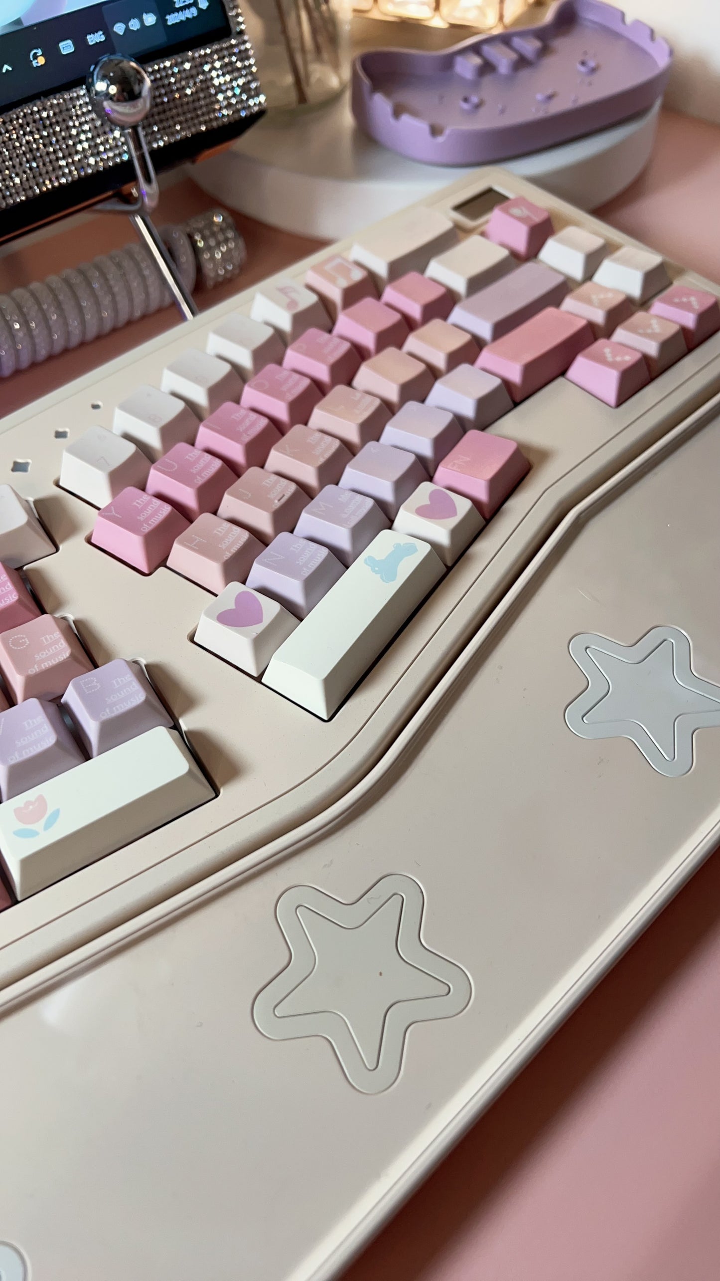 Sound of Music Pastel Pink Lilac Beige Cute Melody Notes Cherry Profile Customized Keycaps