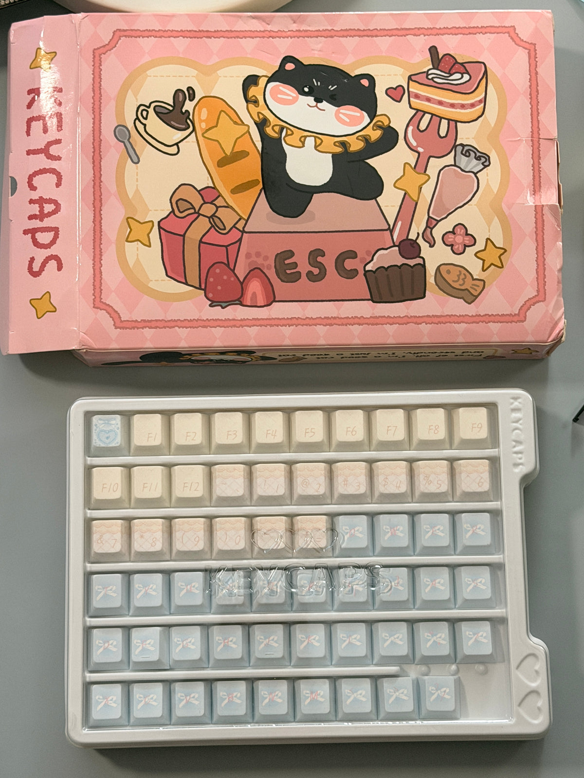 #0303 Aqua Lace Dream Garden Keycaps | Kawaii Pastel Floral & Bow PBT Keycap Set