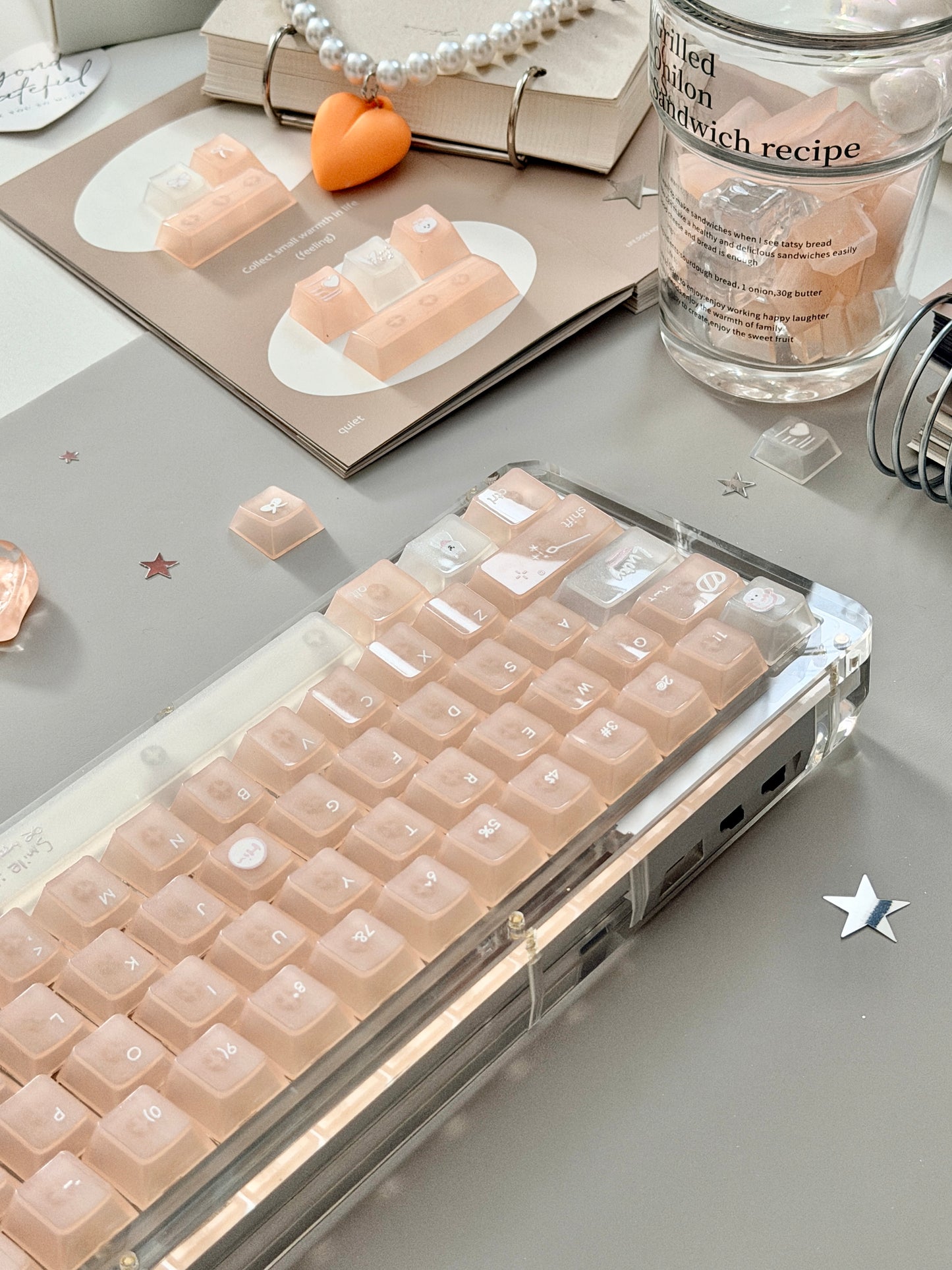 Unboxing Sample For Sale ONLY 1 Instock KiiBOOM Phantom 64 Clear Crystal Acrylic Keyboard + custom Peach Pink Keycaps