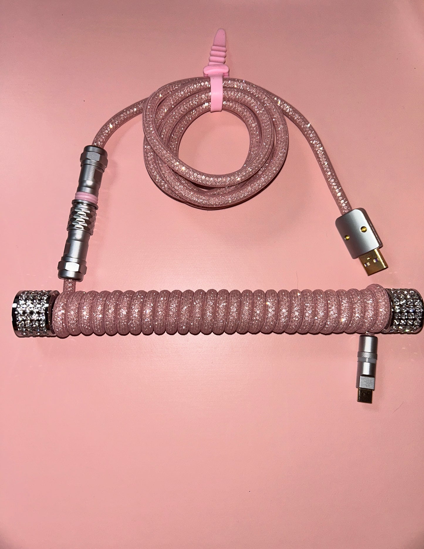 strawberryjam1986 diamond pink coiled mechanical keyboard cable set