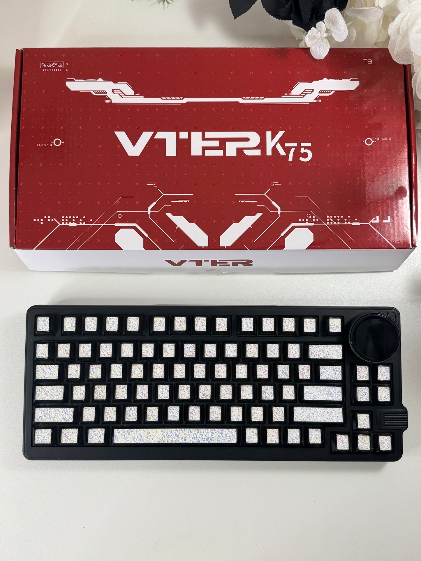 Unboxing Clearance ONLY 1 Instock Prebuilt Aluminum Custom Mechanical Keyboard Feker K75(Vter K75)Black Set ➕ Coated Lacquer White-Mixed Keycaps