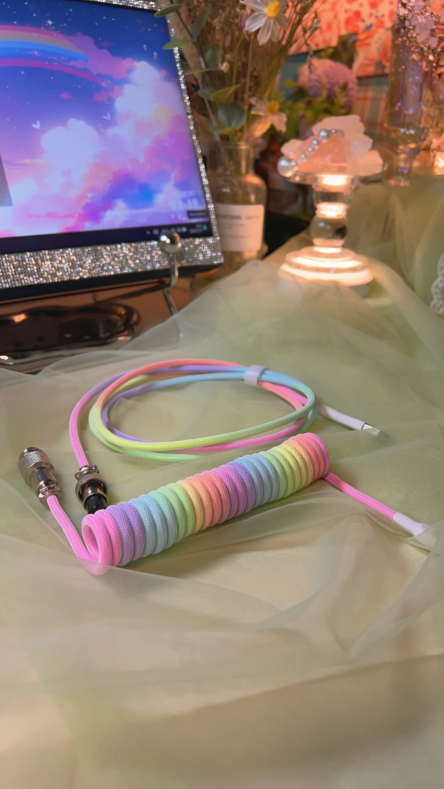 Rainbow Keyboard Coiled Cable