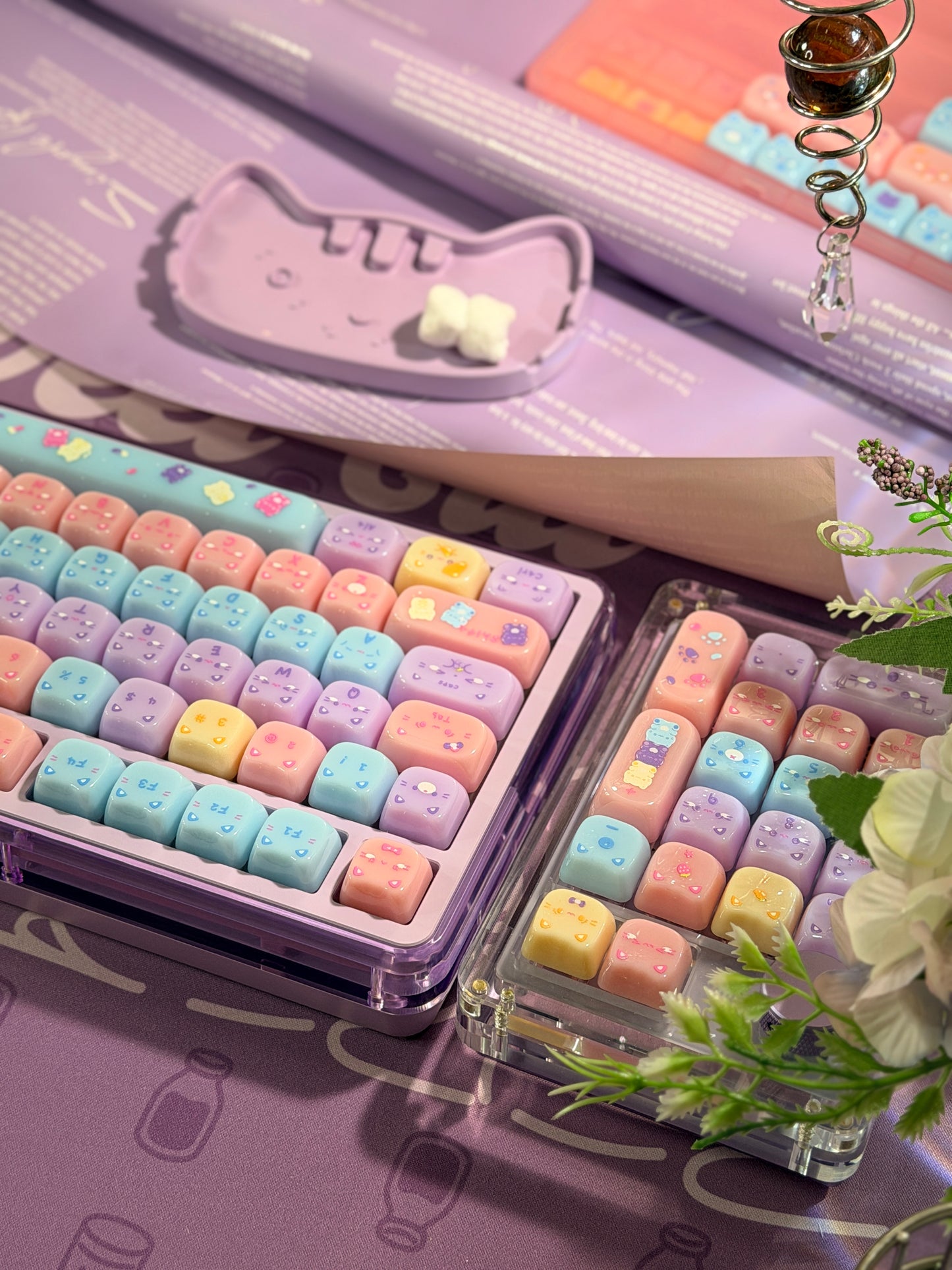 Unboxing Clearance ONLY 1 Instock Meow Pudding PC Keycap Set ➕KiiBOOM Breeze75 Purple Mechanical Keyboard ➕ Phantom 21 Number Pad