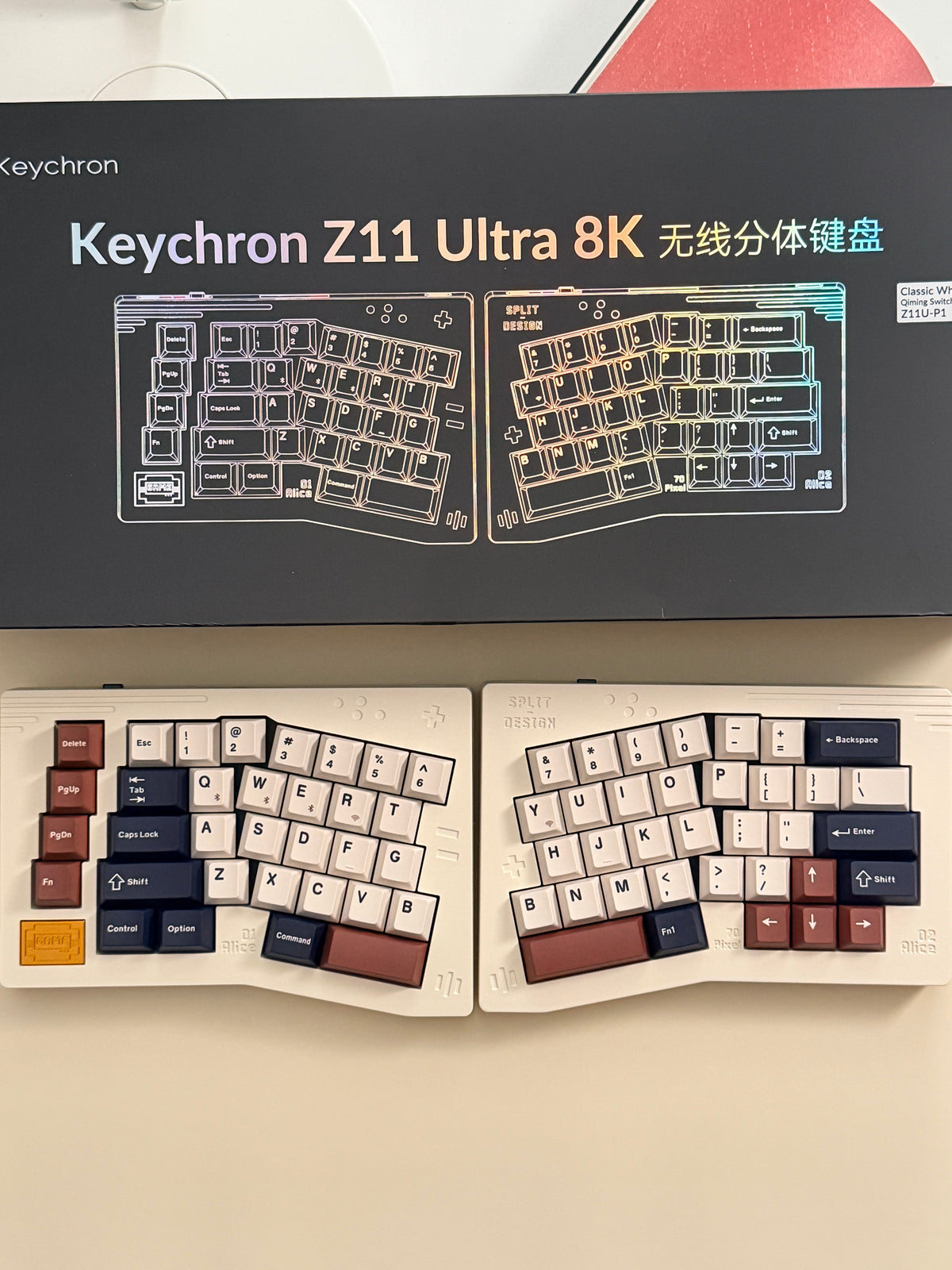 Unboxing Clearance ONLY 1 Instock Keychron Launches Z11 Ultra 8K Alice Split Mechanical Keyboard Retro Cream White | Wireless | Backlit | Ergonomic