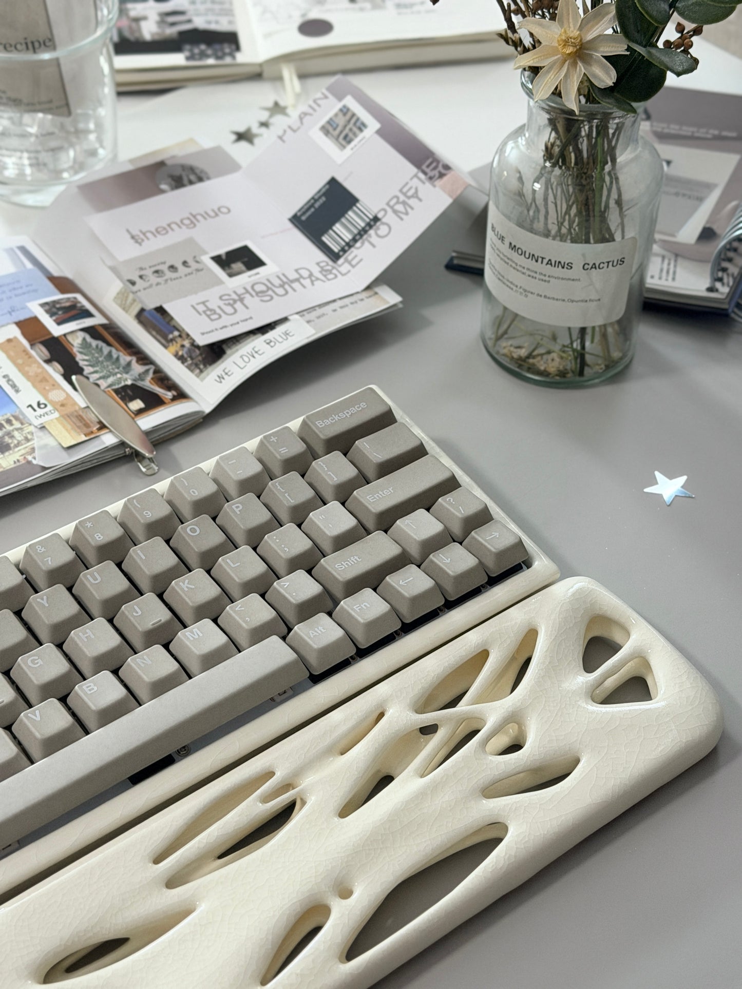 ONLY 1 Instock Full Prebuilt Peak 60 Ceramic Keyboard Case Kit White Crazed➕ Cerakey x Ellipsis Ceramic Wrist Rest ➕ Y3 Switches ➕ A & B SET-ALPHA PLUS-Matte V3 Greige With legends