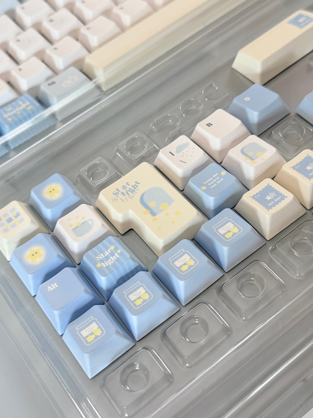 #0306 Little Starlight Keycaps | Cute Starry Sky PBT Keycap Set | Blue & White Kawaii Mechanical Keyboard Keycaps Designed By Doki Lab