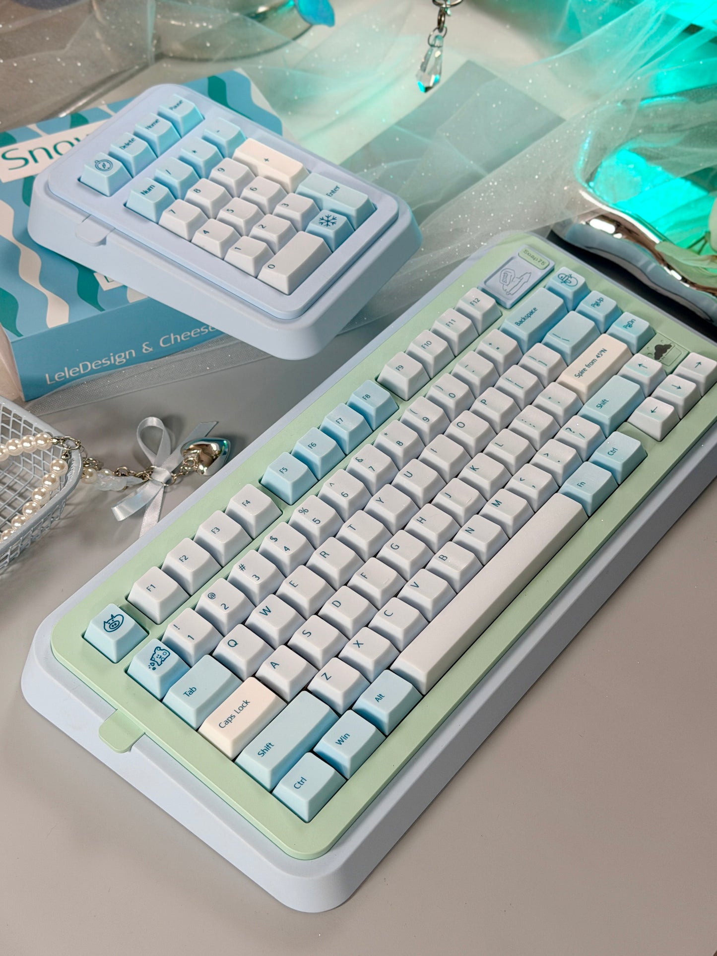 ONLY 1 Instock Prebuilt Aluminum Customized Mechanical Keyboard Blue Green Soap75 ➕ Pad