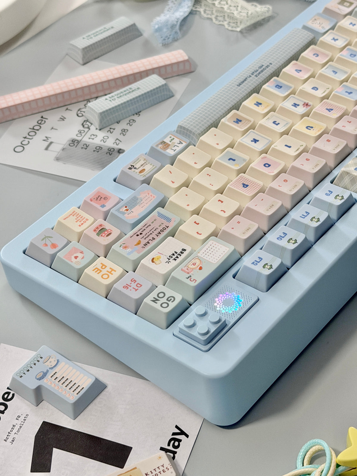 #0309 Love Journal Pastel Blue Creamy Aesthetic Keycaps Set | Cute Diary Theme Mechanical Keyboard Keycaps | Kawaii Office & Study Desk