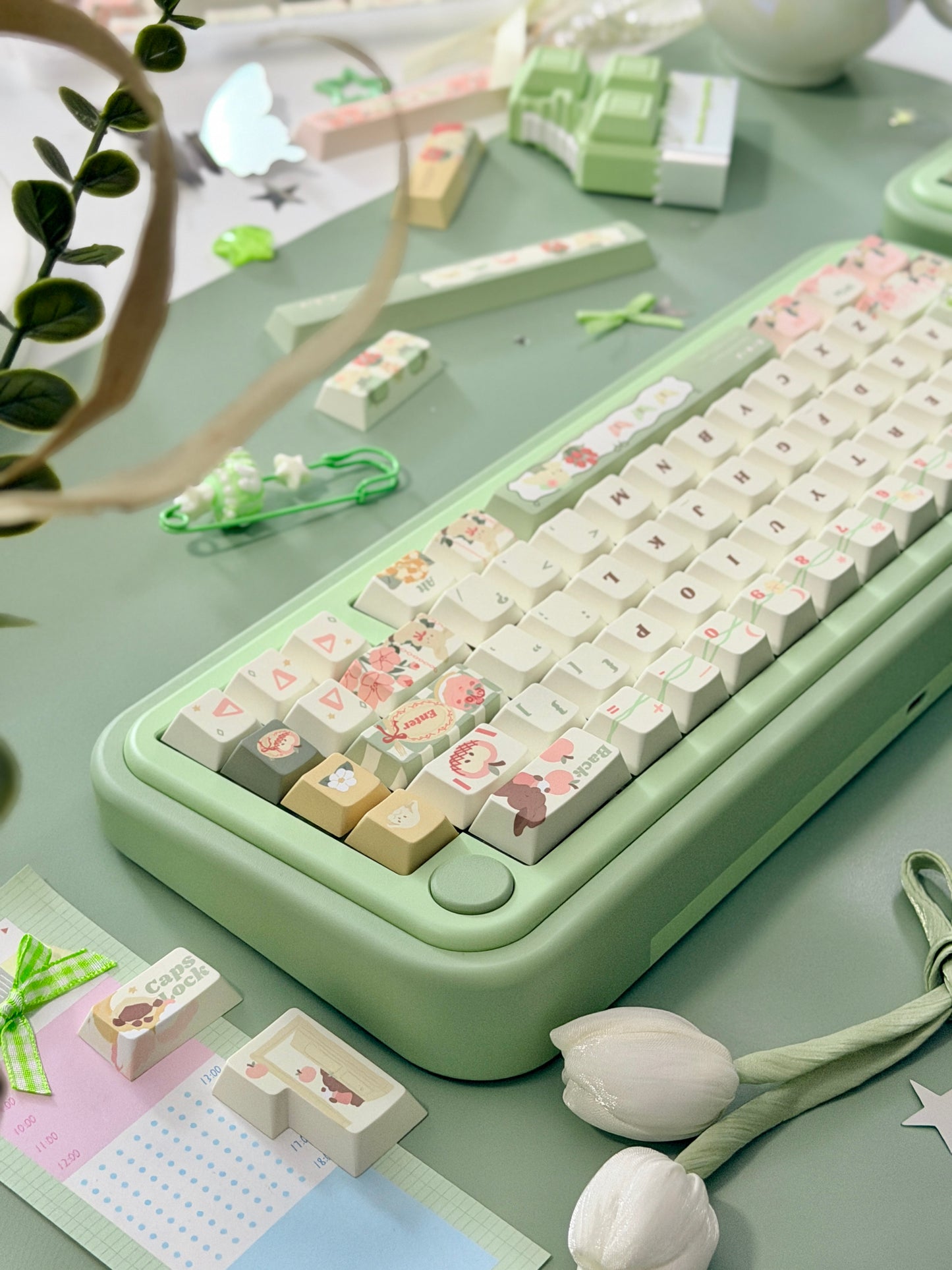 #0301 Matcha Dream Garden Keycap Set – Floral Cherry Profile Keycaps for Custom Mechanical Keyboards DESIGNED BYLYCHEE CAPS