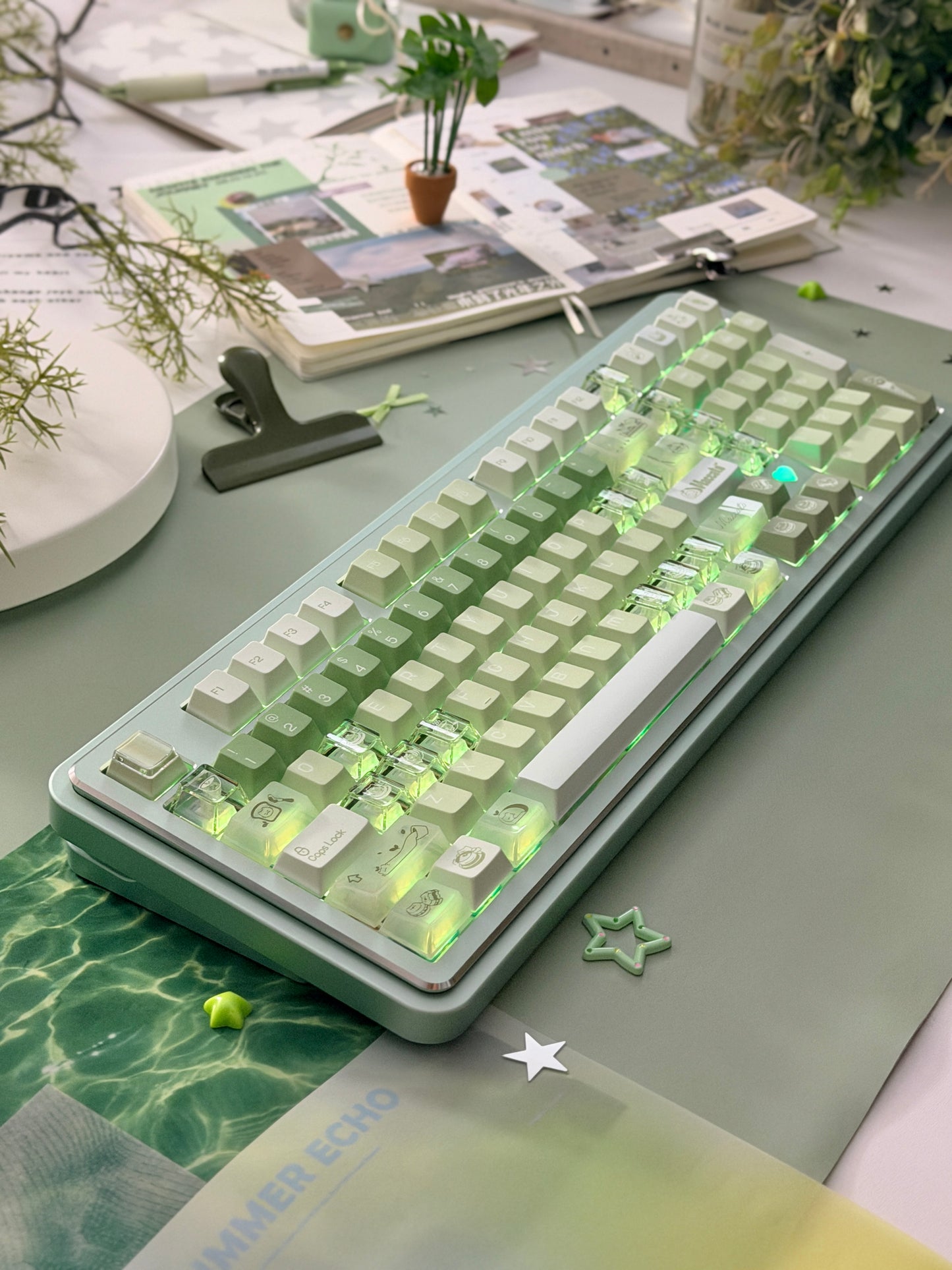 ONLY 1 Instock Prebuilt Aluminum Custom Mechanical Keyboard Story100 Anodized Green Wireless Set