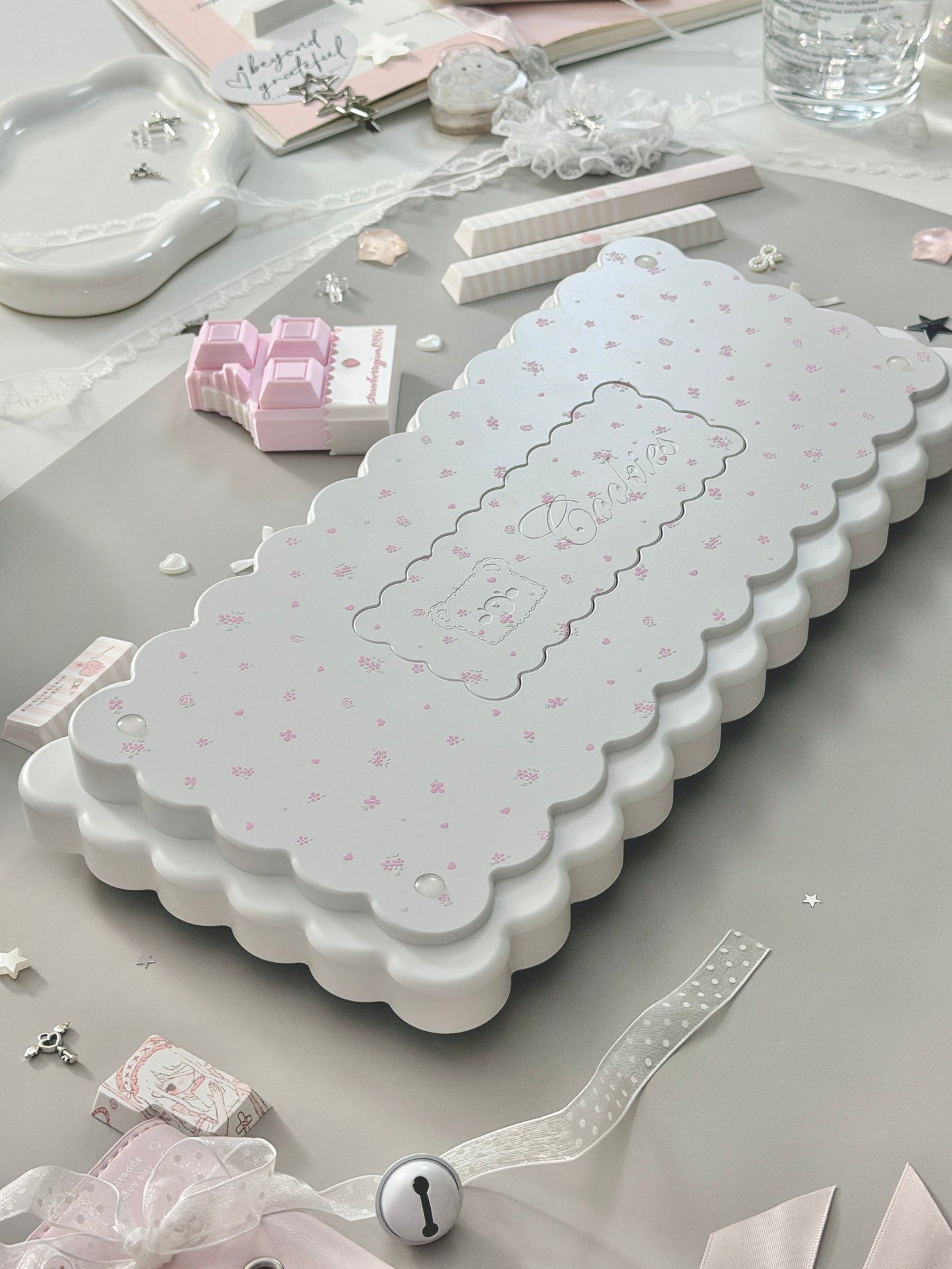 ONLY 1 Instock Prebuilt Aluminum Customized Mechanical Keyboard Cookies75 White Floral Set