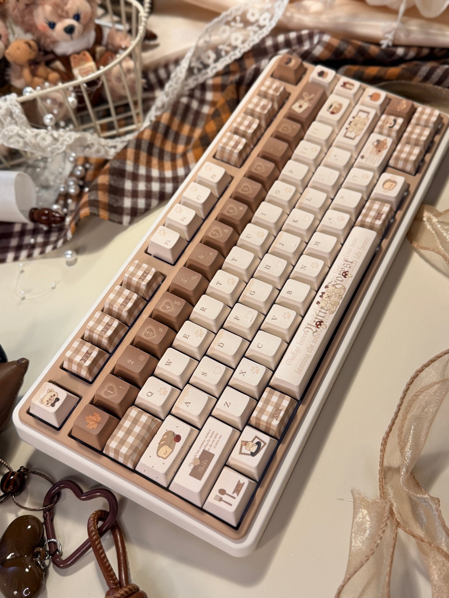 #0245 Mocha Bear Cute Brown Beige Keycap Cherry Profile（not including keyboard）