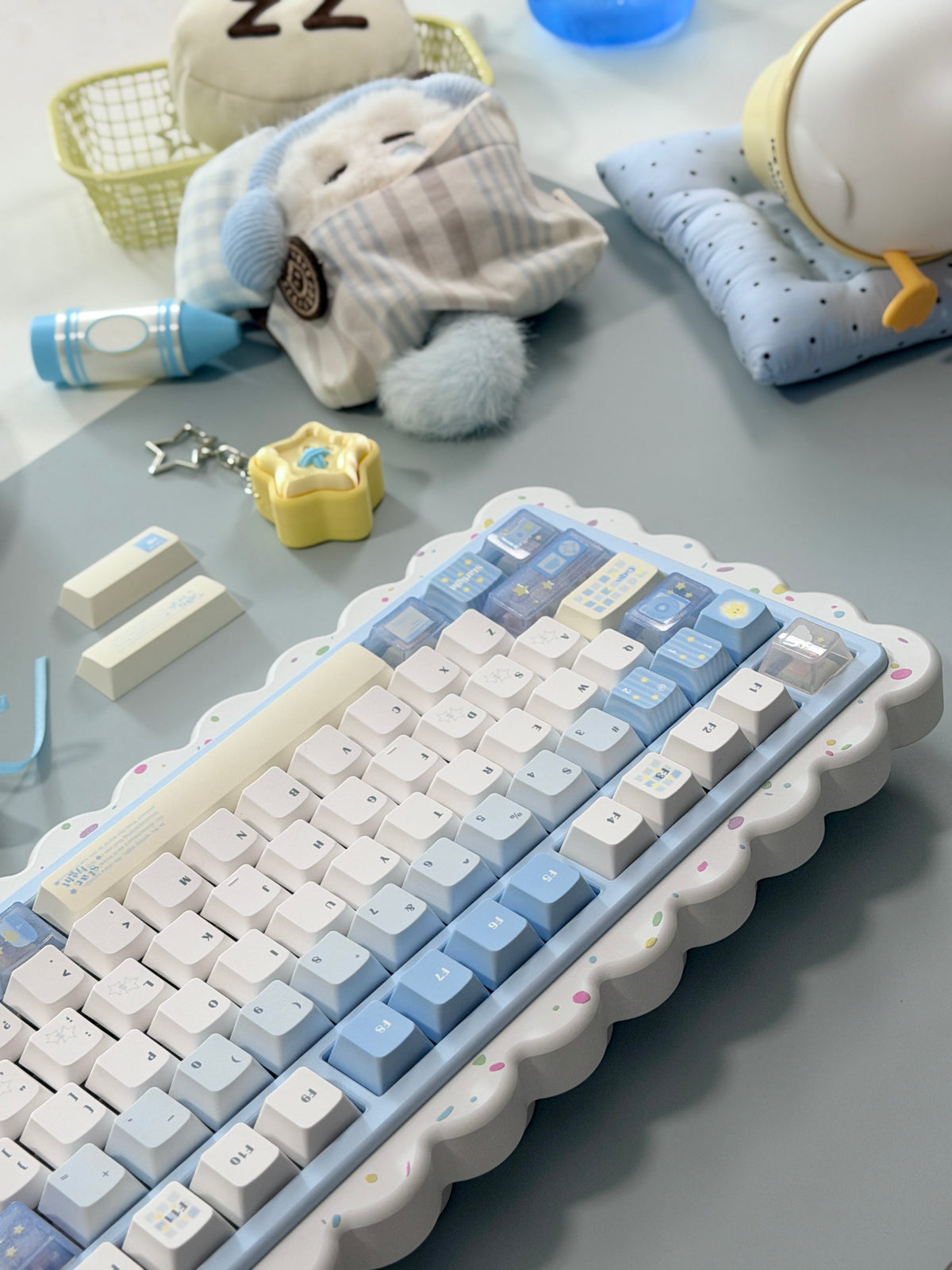 #0306 Little Starlight Keycaps | Cute Starry Sky PBT Keycap Set | Blue & White Kawaii Mechanical Keyboard Keycaps Designed By Doki Lab