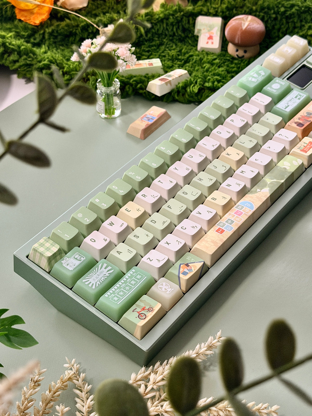 #0312 Time Machine Forest Garden Botanical Keycap Set – MoCoo Cute Green Custom Mechanical Keyboard Keycaps