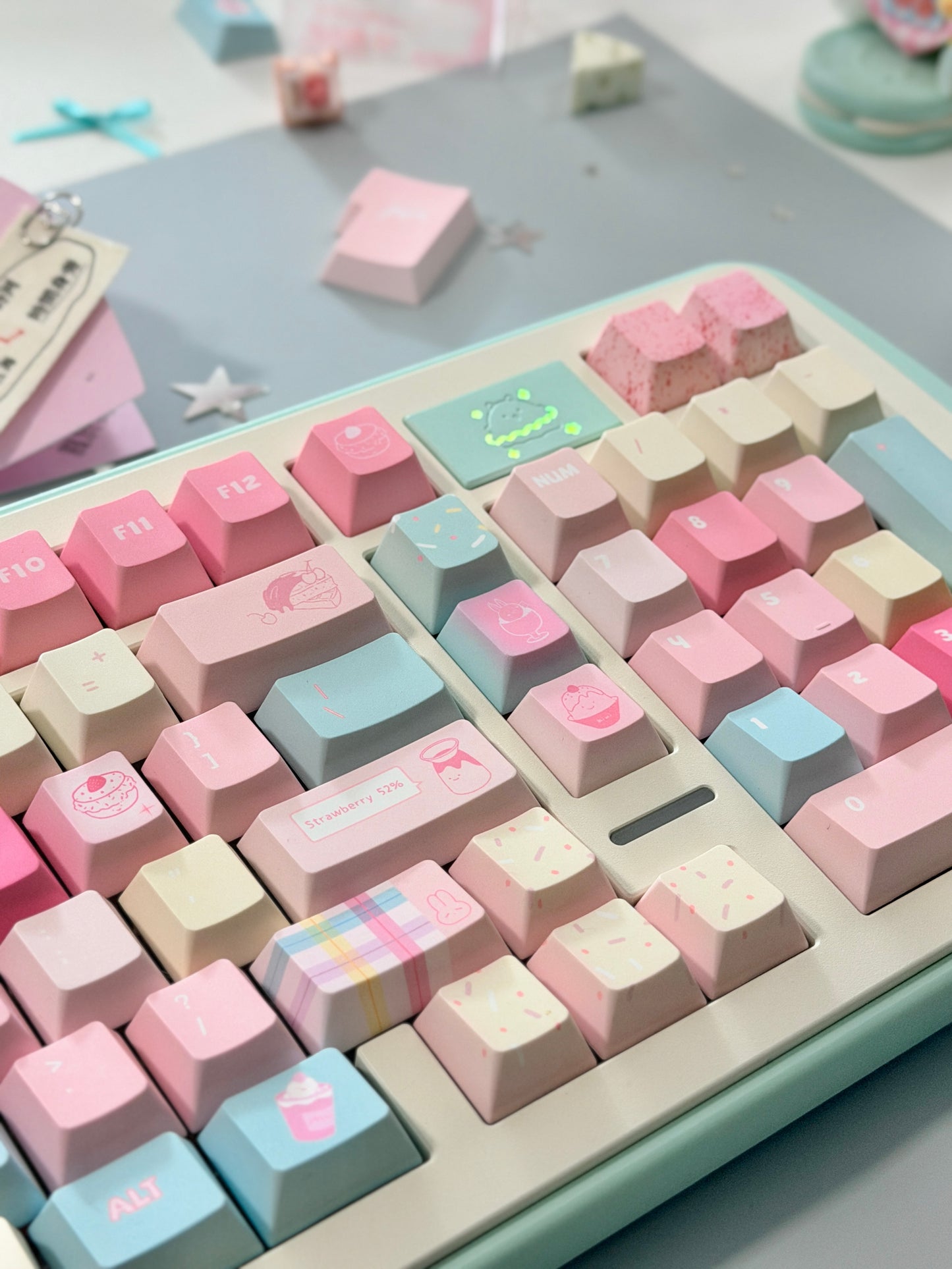 0300 Y2K Sugar Mountain Keycap Set | Pastel Pink, Blue & Cream Retro Keycaps Cherry Profile