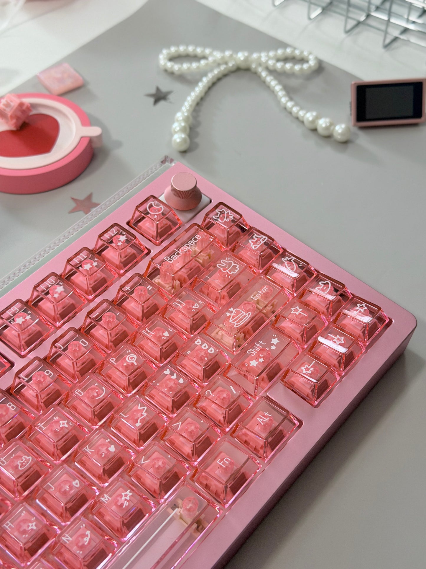 ONLY 1 Unboxing Clearance Anodized Pink GLOW75 DIY Kit &DuoChrome Keycaps & Silent Linear Switches