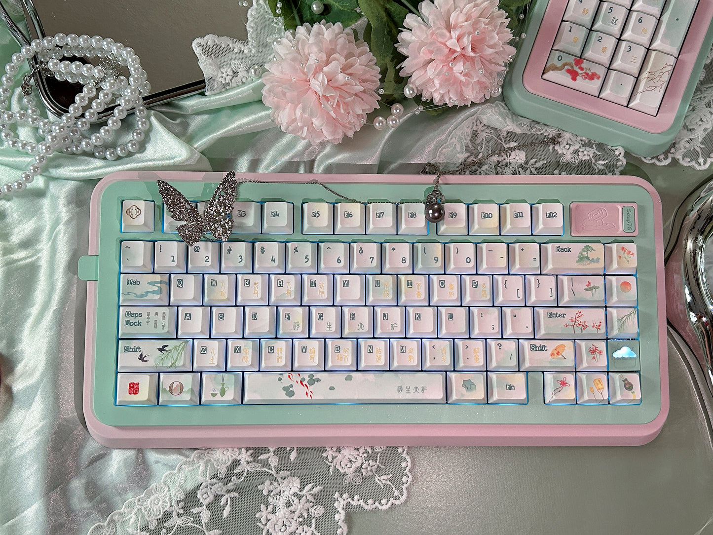 ONLY 1 Instock Prebuilt Aluminum Customized Mechanical Keyboard Pink Green Soap75 ➕ Pad