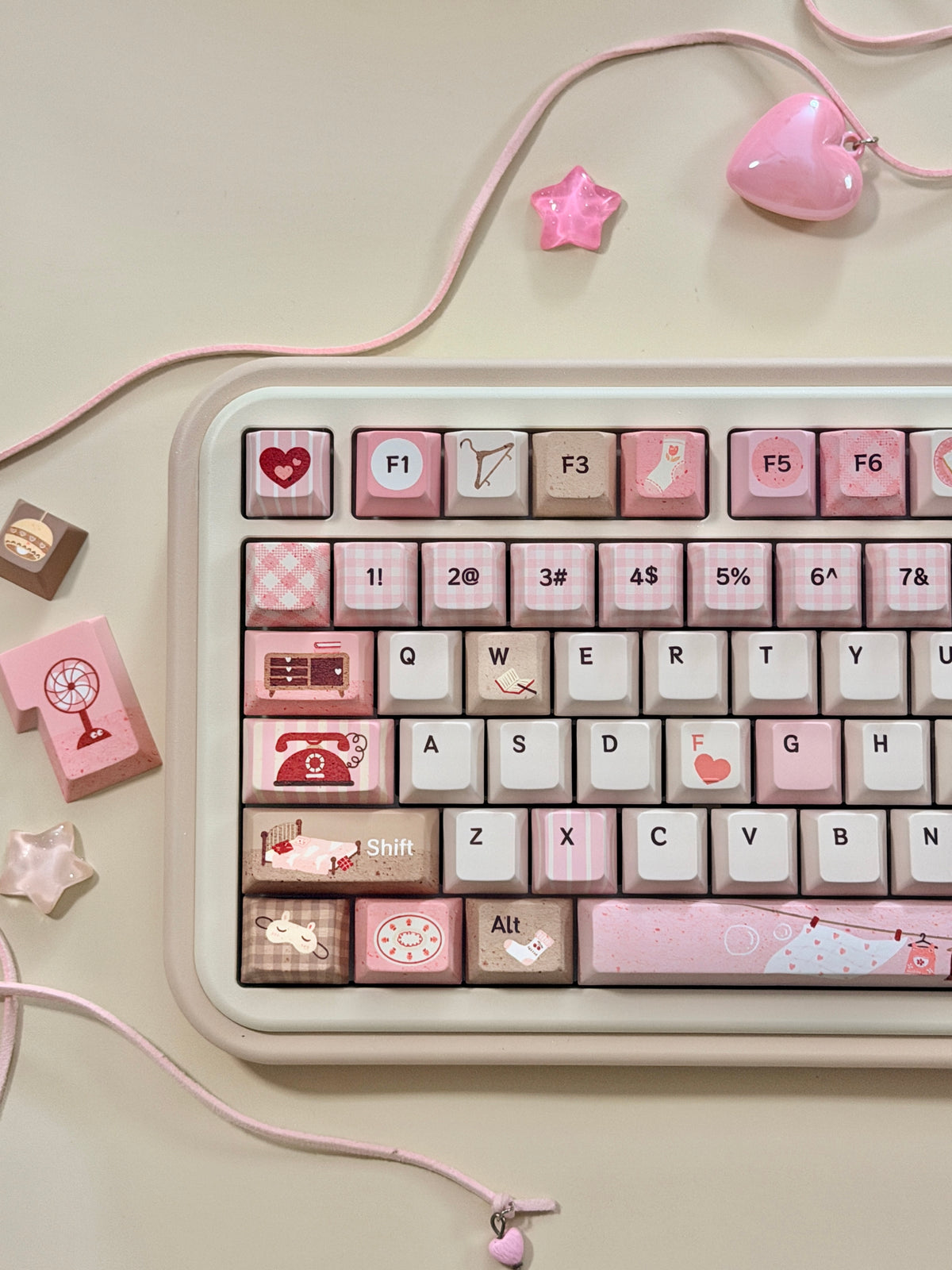#0313 Sweet Home Strawberry Milk Café Keycaps – Kawaii Pink & Brown Dessert Theme Cute Custom Mechanical Keyboard Keycap Set