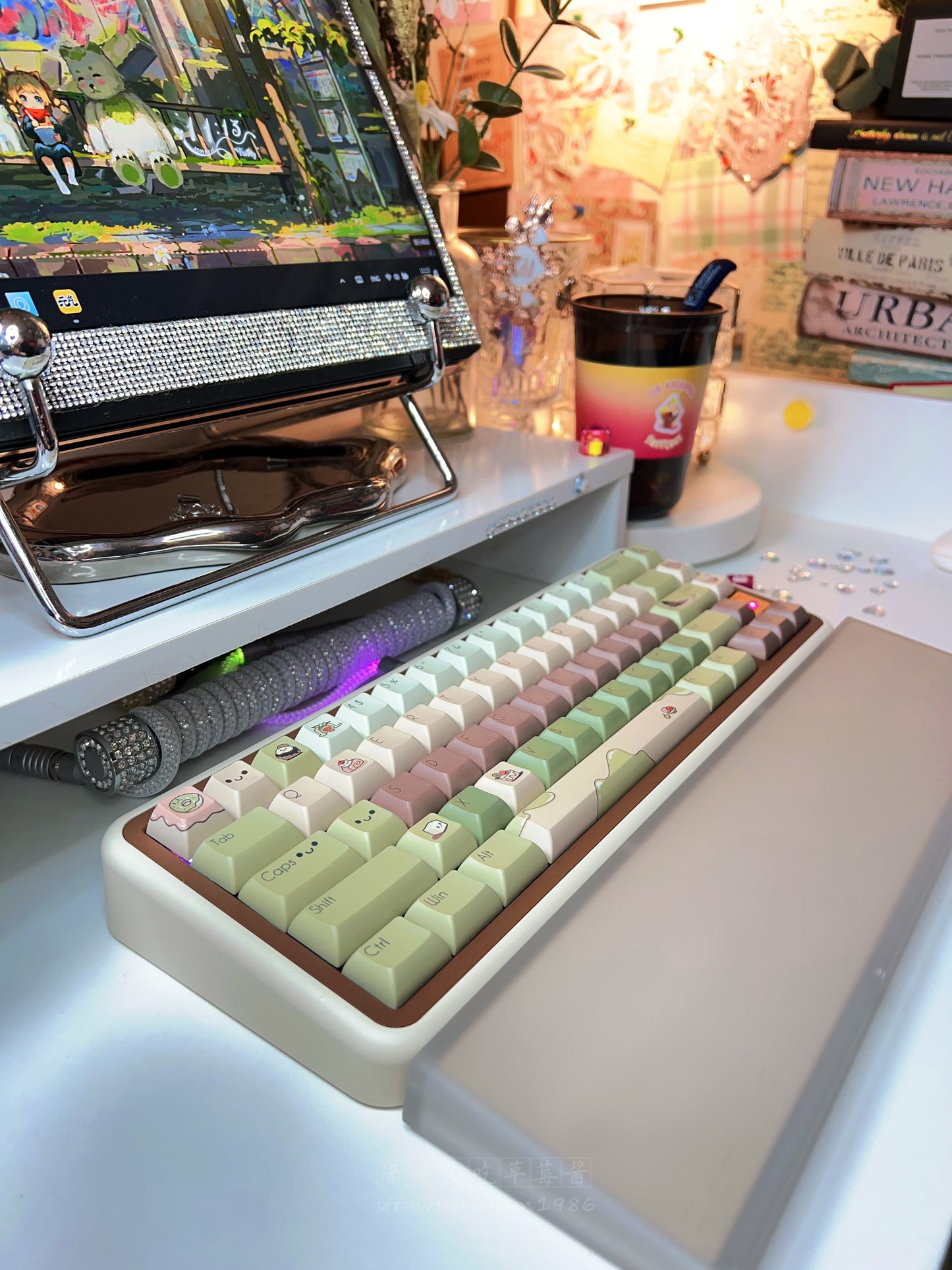 strawberryjam1986 Matcha Red Bean Mochi Original Green Five-sided Sublimation PBT Customized Keycaps