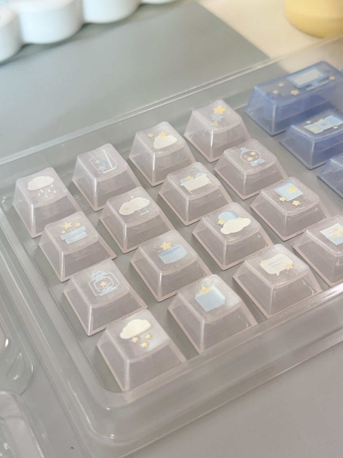 #0306 Little Starlight Keycaps | Cute Starry Sky PBT Keycap Set | Blue & White Kawaii Mechanical Keyboard Keycaps Designed By Doki Lab