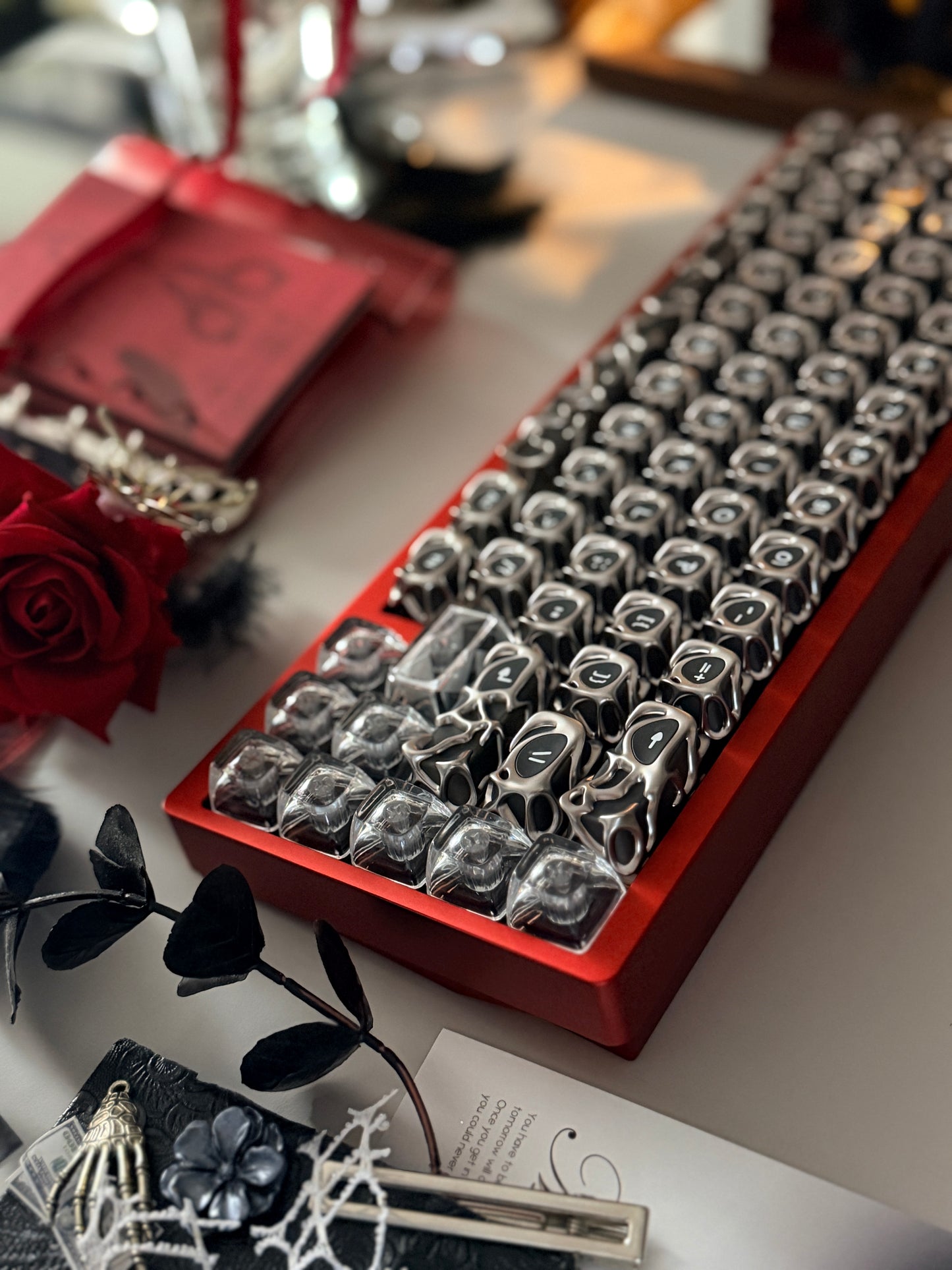 Preorder Prebuilt Aluminum Custom Mechanical Keyboard Anordized Red Nut65 xvx Venom Metal-Texture Keycap & firstblood transparent Keycap set