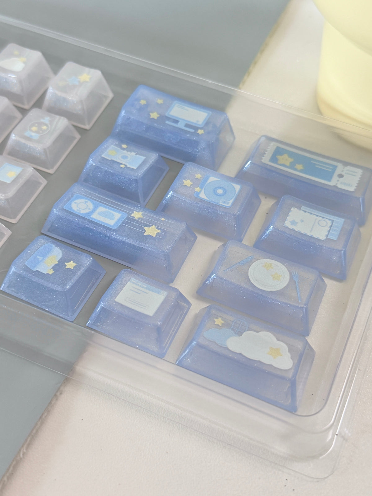 #0306 Little Starlight Keycaps | Cute Starry Sky PBT Keycap Set | Blue & White Kawaii Mechanical Keyboard Keycaps Designed By Doki Lab