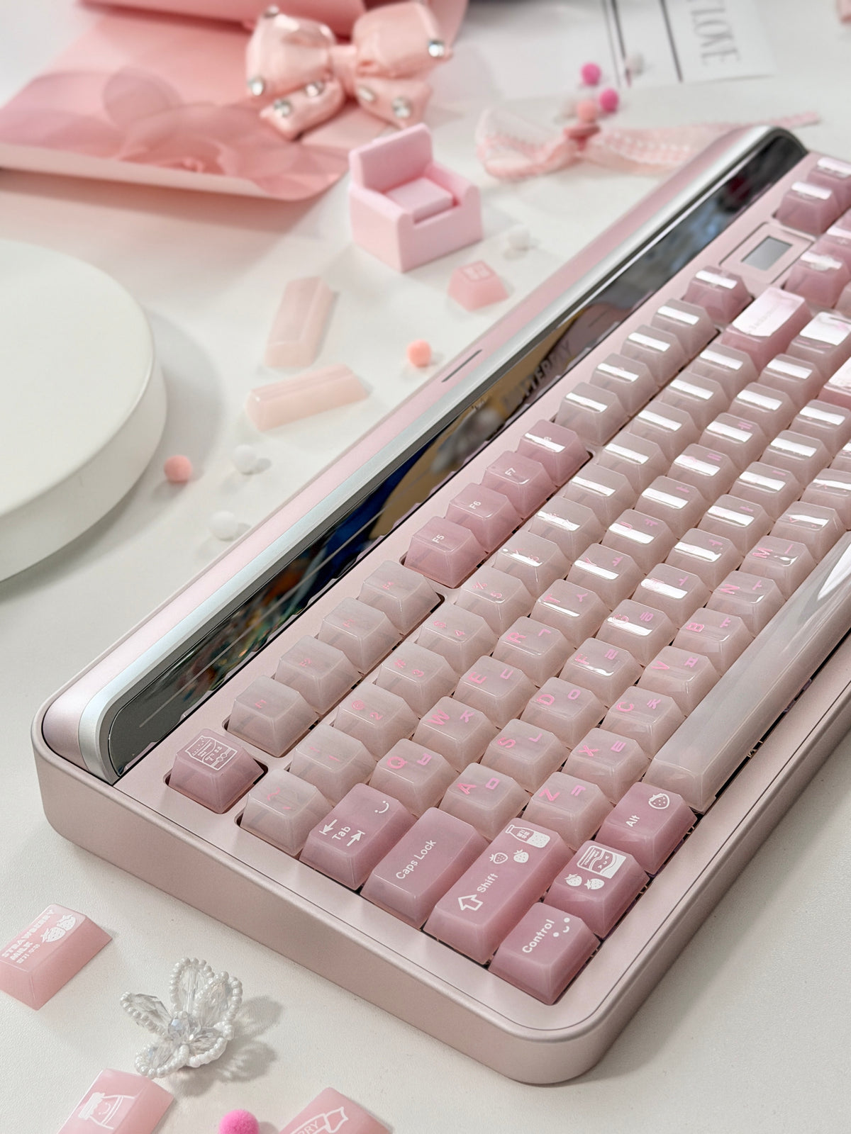 #0308 SoulCat Pink Strawberry Milk Jelly PC Keycap – Cute Romantic Keycap for Mechanical Keyboards, Kawaii Pink Cherry MX Keycap