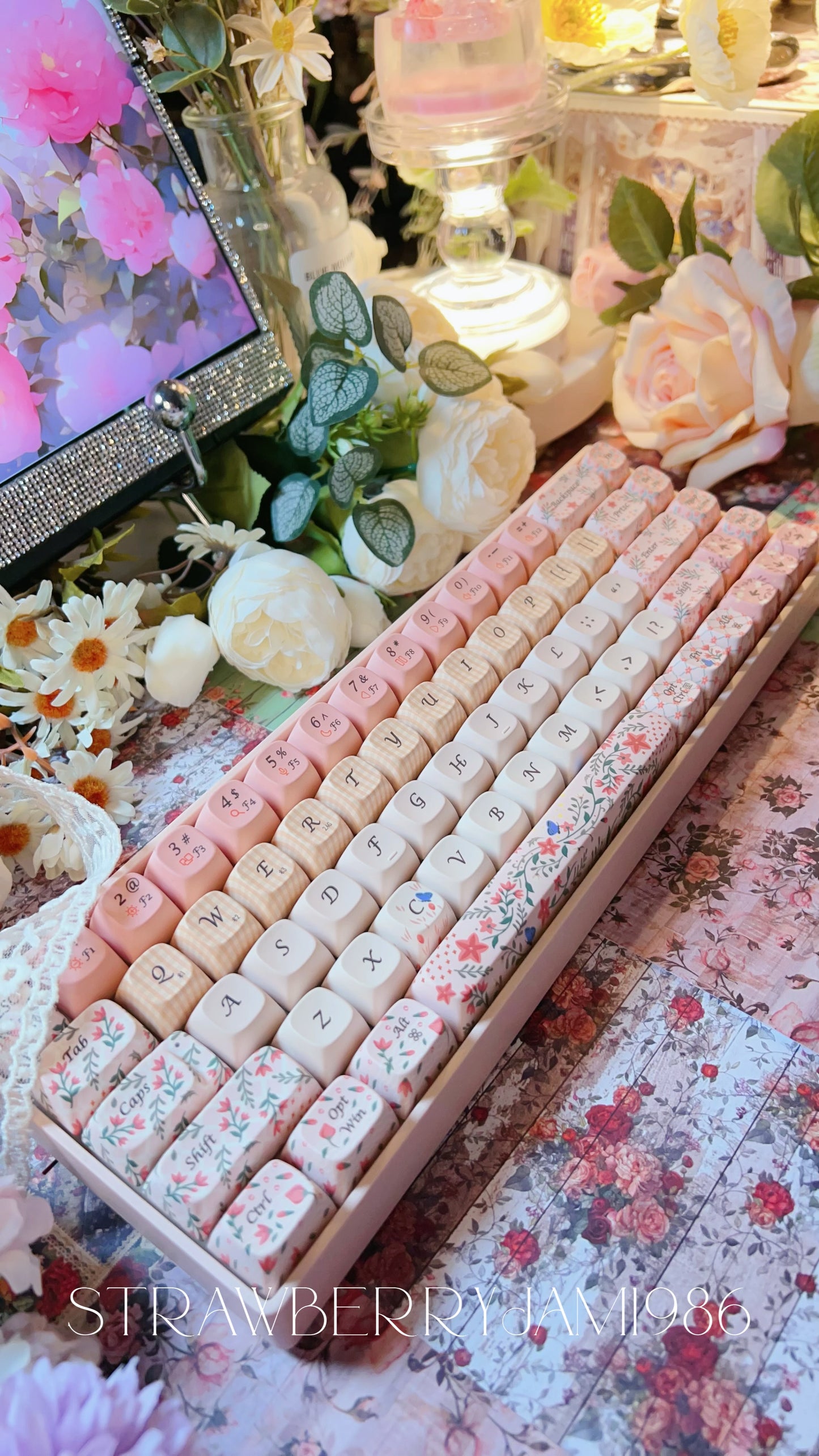 Limited Edition Pastel Pink Forest Flower Language Tri-mode Mechanical Keyboard Customized Ergonomic Keycap Designed by Lofree