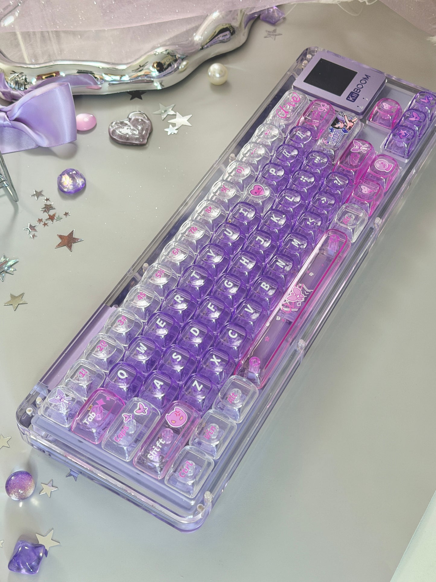 Unboxing Sample For Sale ONLY 1 Instock KiiBOOM Phantom 64 Crystal Acrylic Keyboard + custom Keycaps