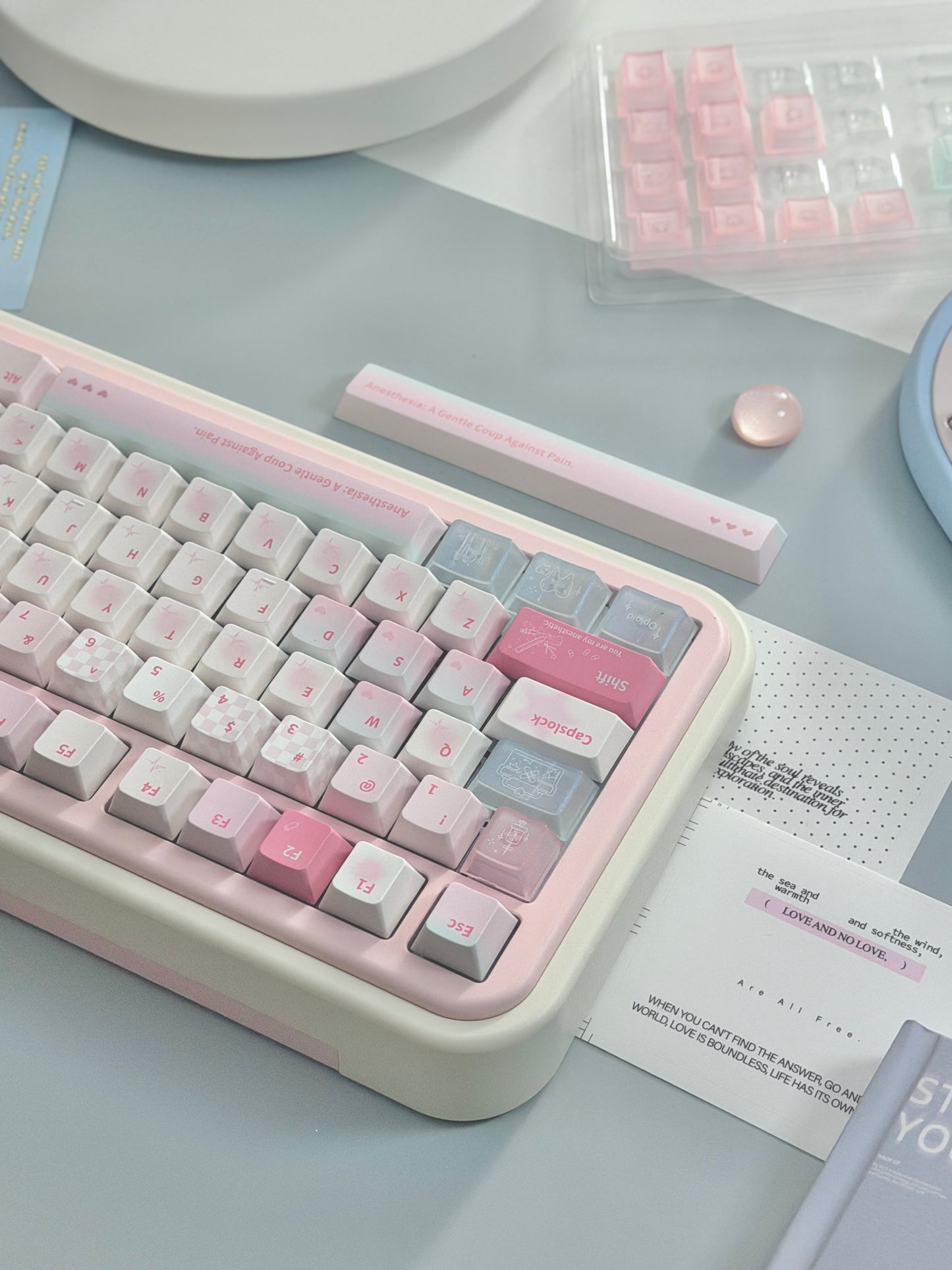 ONLY 1 Instock Creme75 Pale Pink Cream White Prebuilt Custom Aluminum Mechanical Keyboard Set ➕ Cat Pad