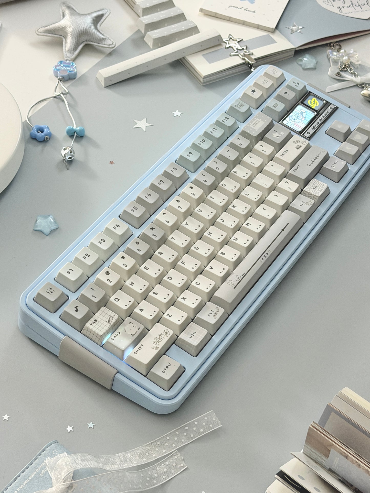 ONLY 1 Instock Prebuilt Aluminum Custom Mechanical Keyboard Bread80 Wireless Pale Blue Set