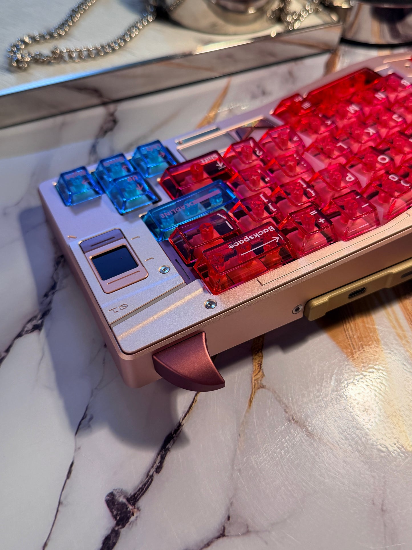 Preorder Prebuilt Aluminum Customized Mechanical Keyboard Owlab HellCat Anodized Pink Ergonomic Set & Wristrest