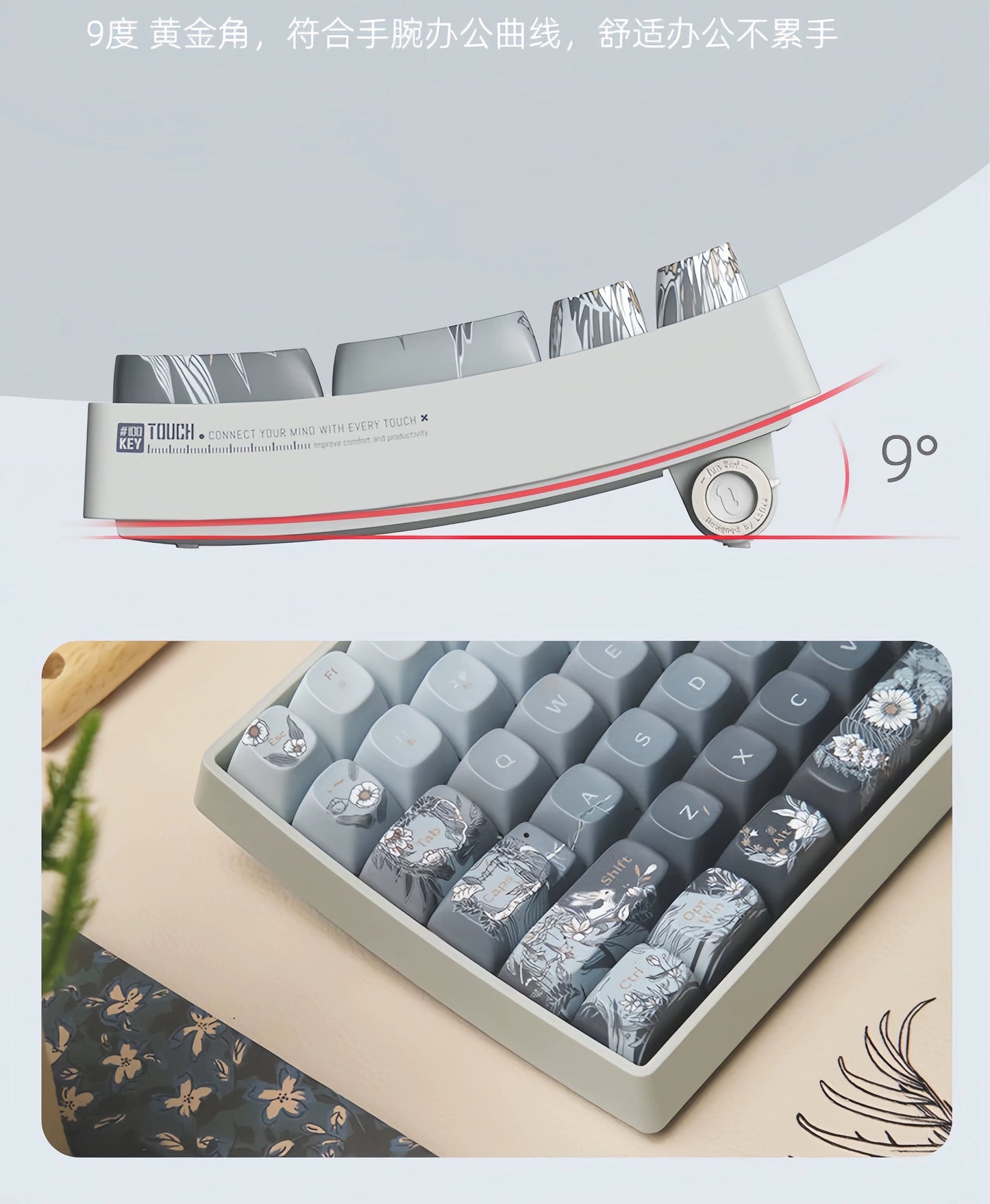Bloomveil Fantasy Navy Blue Tri-mode wireless Bluetooth mechanical keyboard, cute girl high-value keyboard
