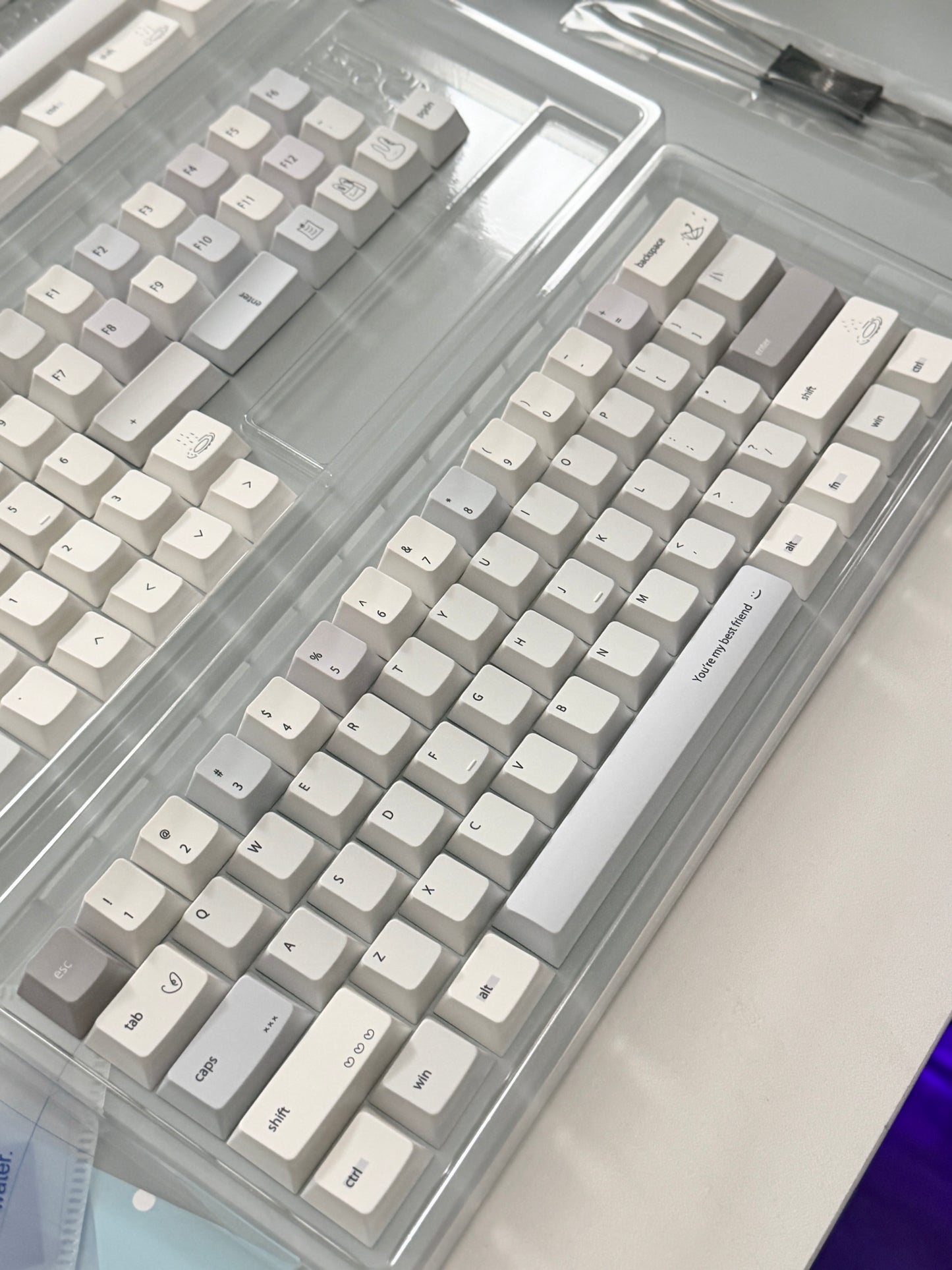 #0296 Minimalist Pale Blue White & Gray Keycap Set – Retro Japanese Style PBT Keycaps for Mechanical Keyboards Designed By Mochi Lab