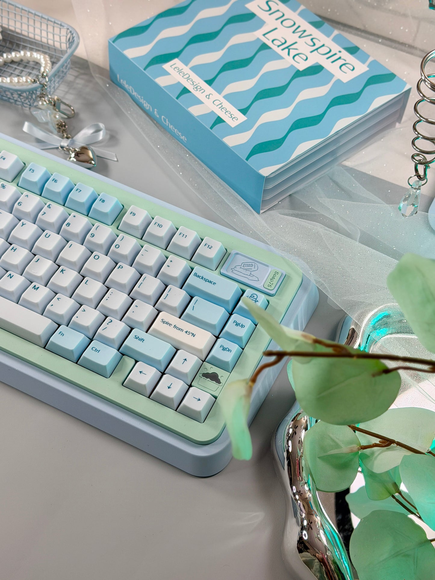 ONLY 1 Instock Prebuilt Aluminum Customized Mechanical Keyboard Blue Green Soap75 ➕ Pad