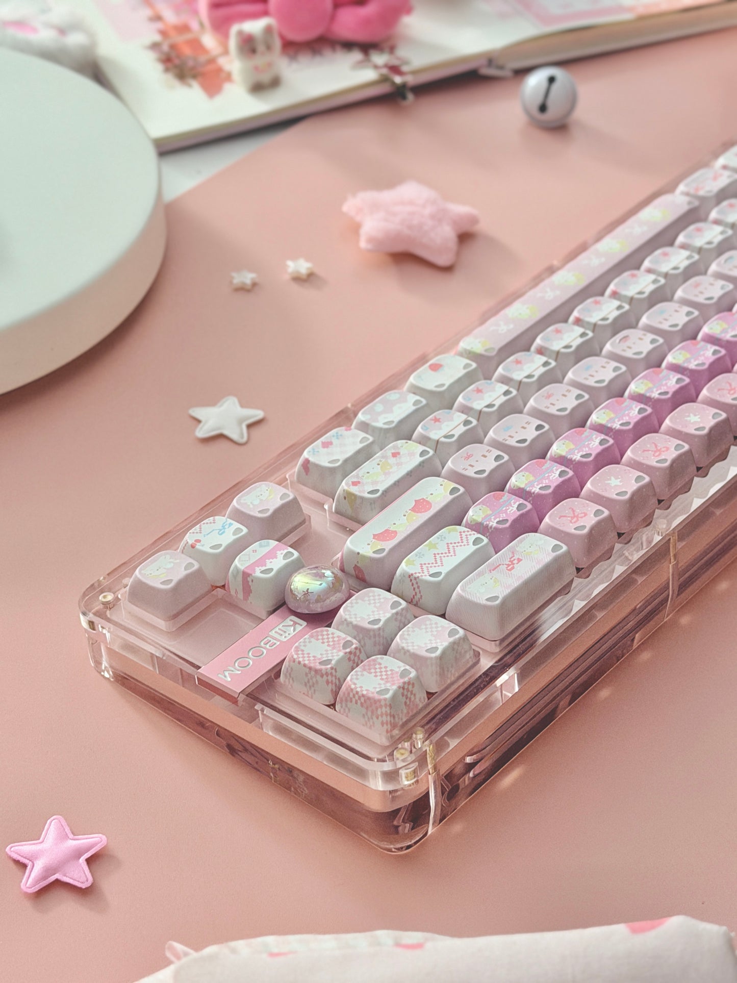 Unboxing Clearance ONLY 1 KiiBOOM Phantom 68 Pink Crystal Gasket-Mounted Mechanical Keyboard & KiiBOOM Pink Meow Keycap Set