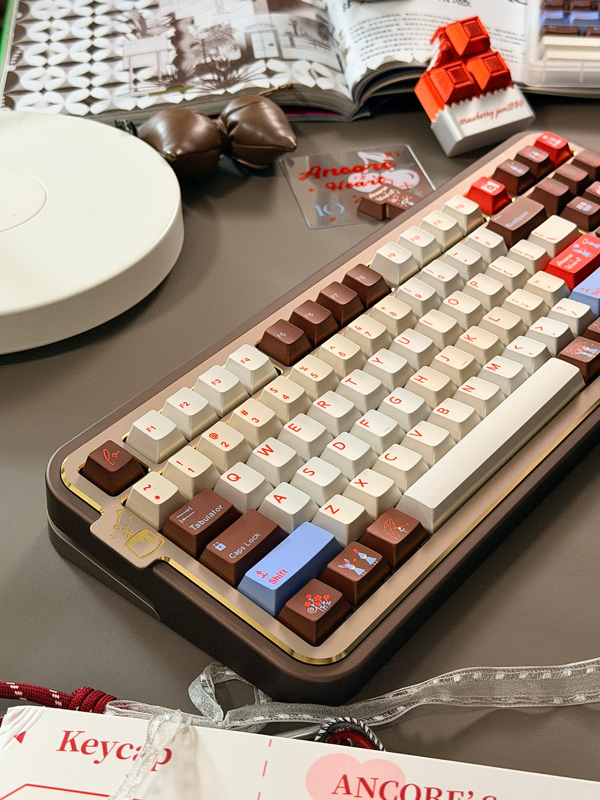 ONLY 1 Instock Prebuilt Aluminum Customized Mechanical Keyboard Cocomi80 Anordized Brown Champagne Set  | Wireless | Backlit