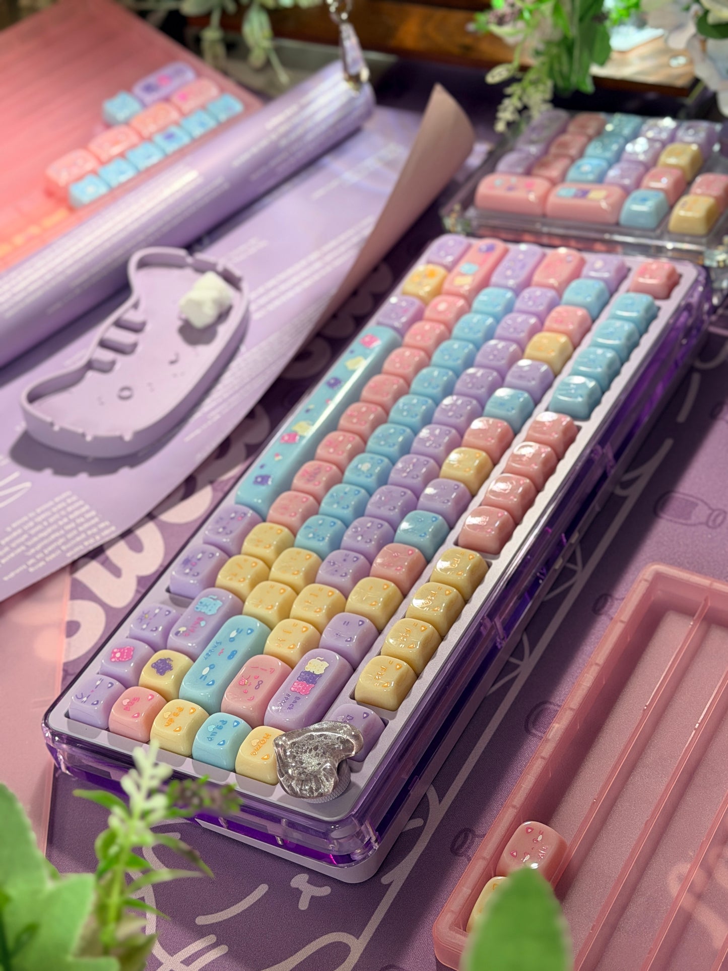 Unboxing Clearance ONLY 1 Instock Meow Pudding PC Keycap Set ➕KiiBOOM Breeze75 Purple Mechanical Keyboard ➕ Phantom 21 Number Pad