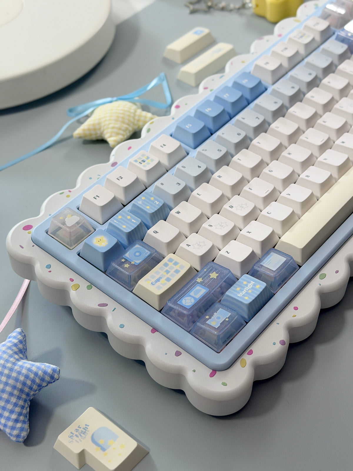 #0306 Little Starlight Keycaps | Cute Starry Sky PBT Keycap Set | Blue & White Kawaii Mechanical Keyboard Keycaps Designed By Doki Lab