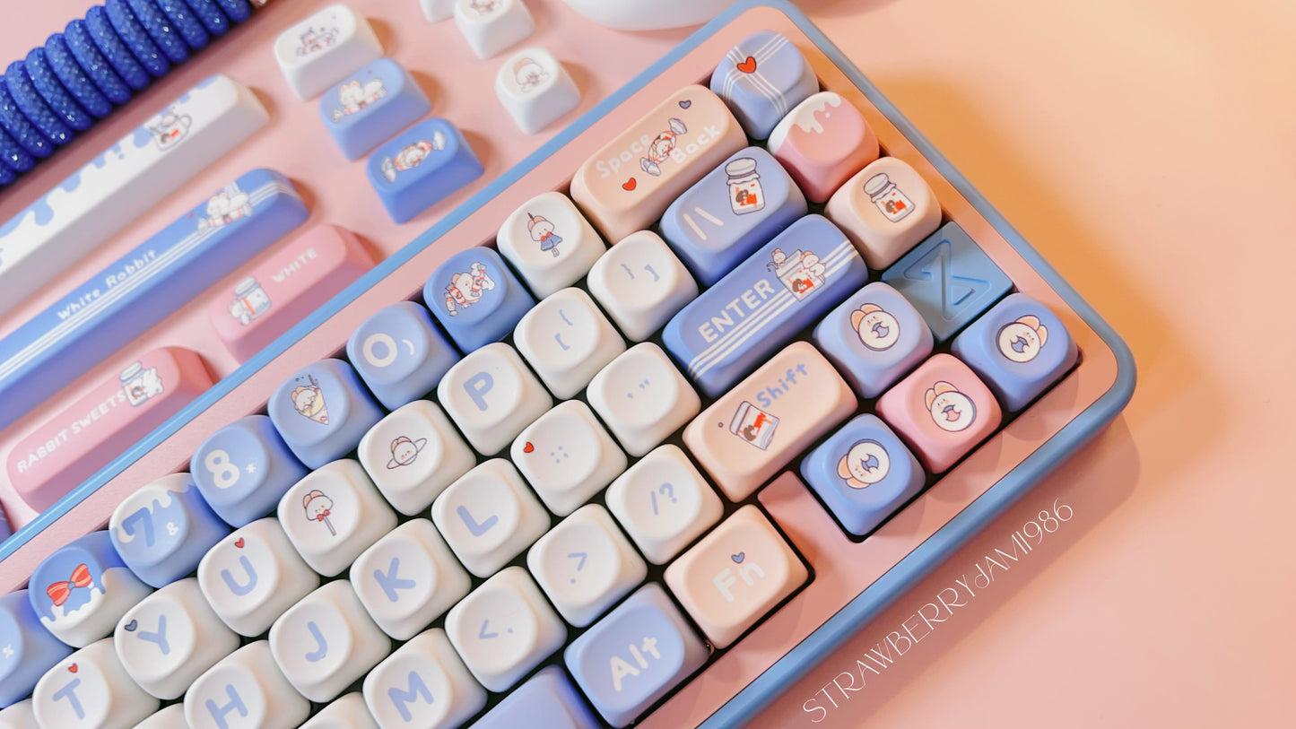 【Only 1 In-stock】Prebuilt BUFF65 Blue Pink Bunny Aluminum Customized Mechanical Keyboard