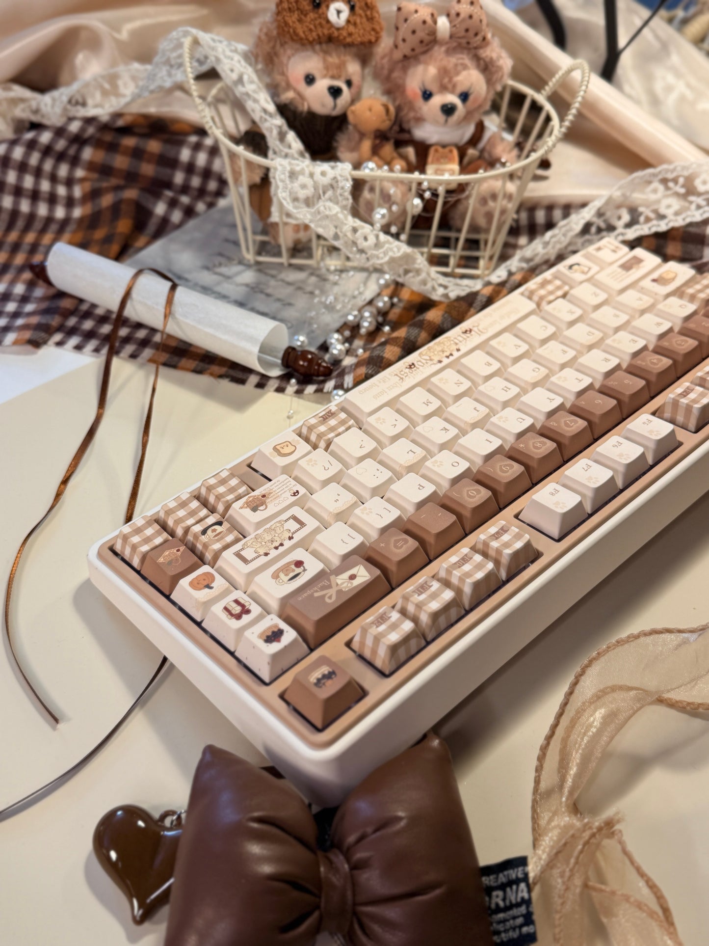 #0245 Mocha Bear Cute Brown Beige Keycap Cherry Profile（not including keyboard）