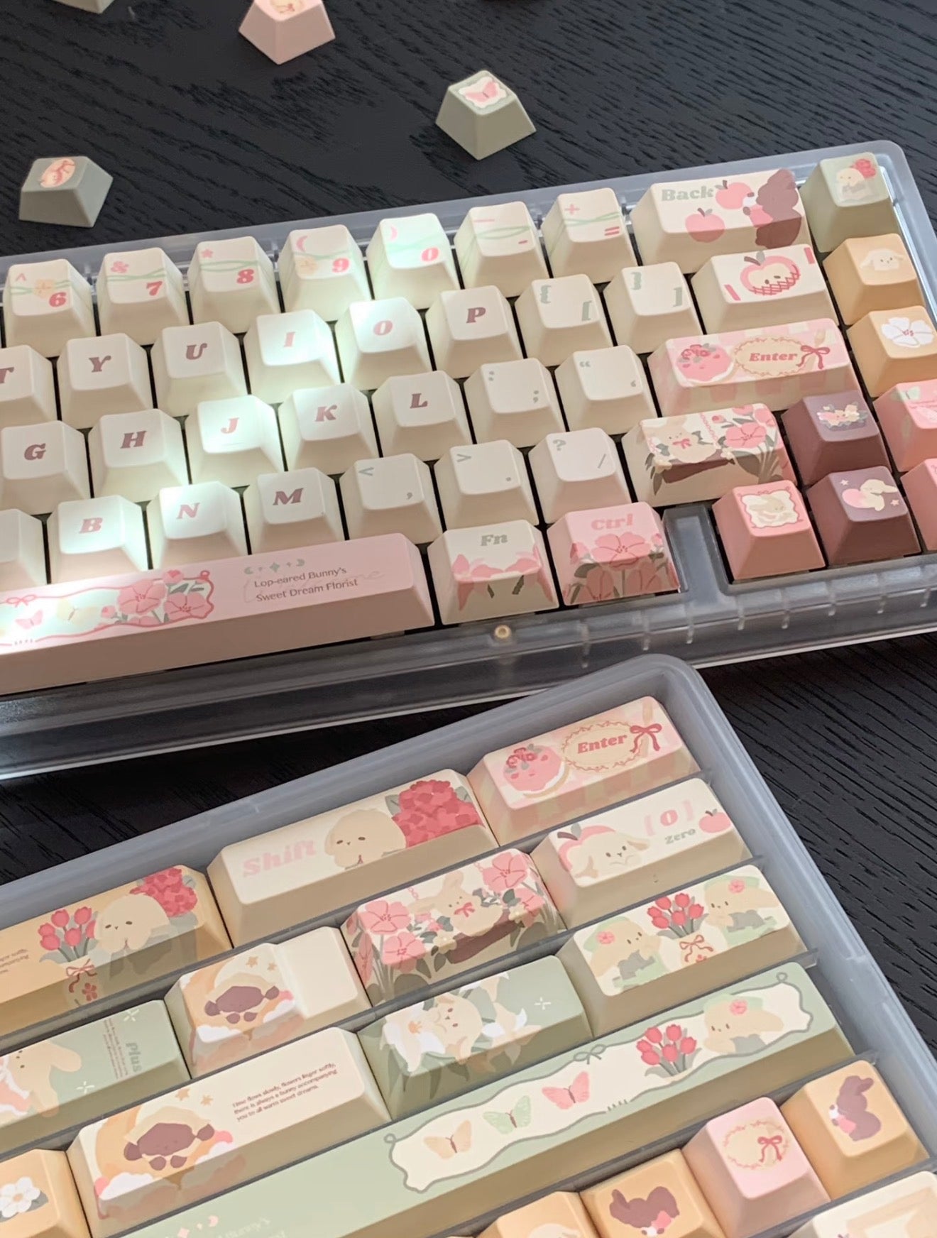 #0301 Matcha Dream Garden Keycap Set – Floral Cherry Profile Keycaps for Custom Mechanical Keyboards DESIGNED BYLYCHEE CAPS