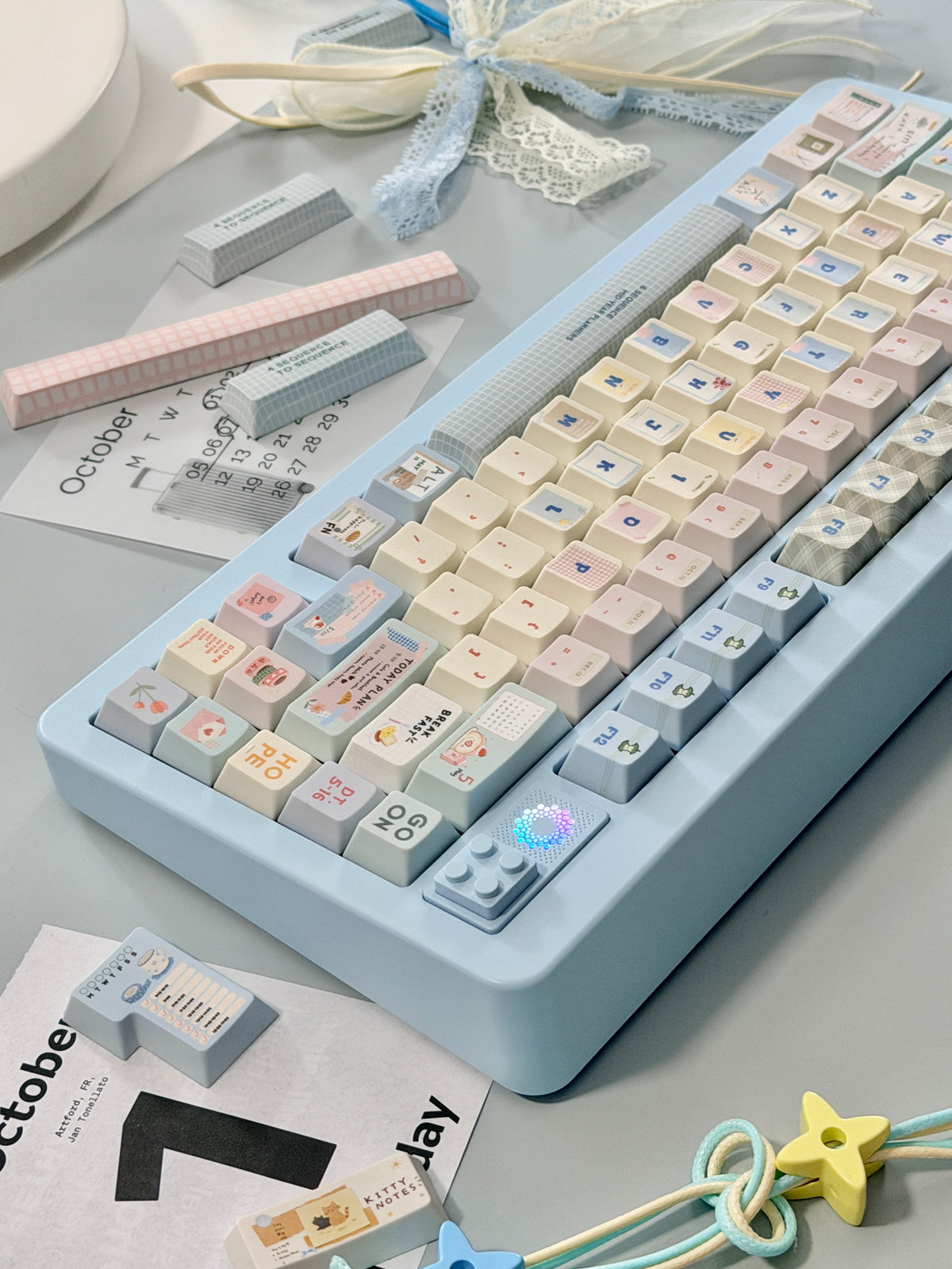 #0309 Love Journal Pastel Blue Creamy Aesthetic Keycaps Set | Cute Diary Theme Mechanical Keyboard Keycaps | Kawaii Office & Study Desk