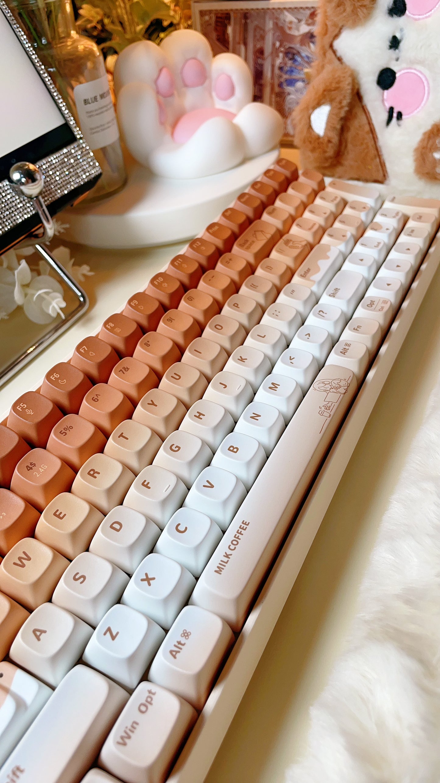 Creamy Thock Lofree milk coffee three-mode wireless Bluetooth mechanical keyboard, cute girl high-value keyboard