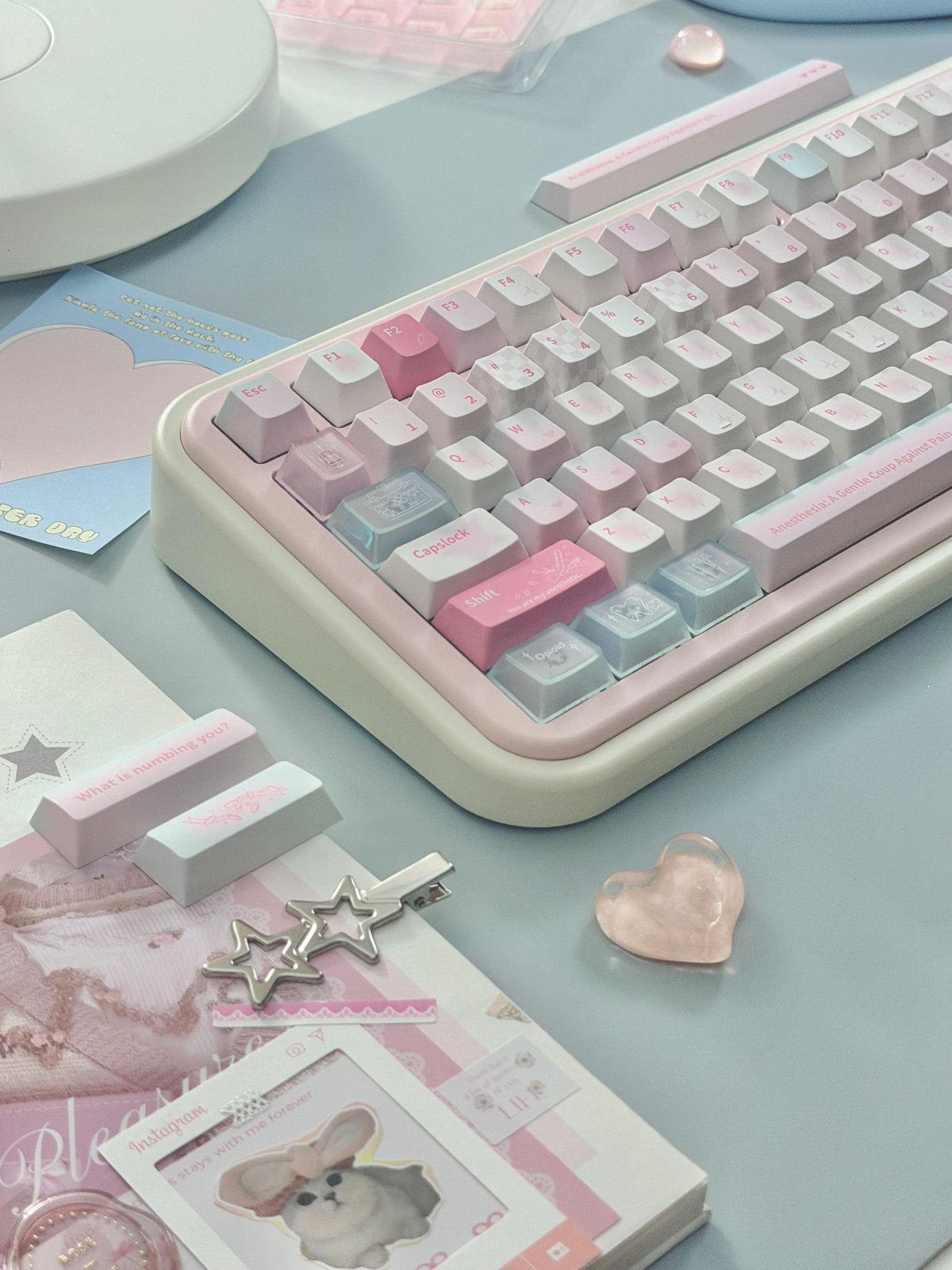 ONLY 1 Instock Creme75 Pale Pink Cream White Prebuilt Custom Aluminum Mechanical Keyboard Set ➕ Cat Pad