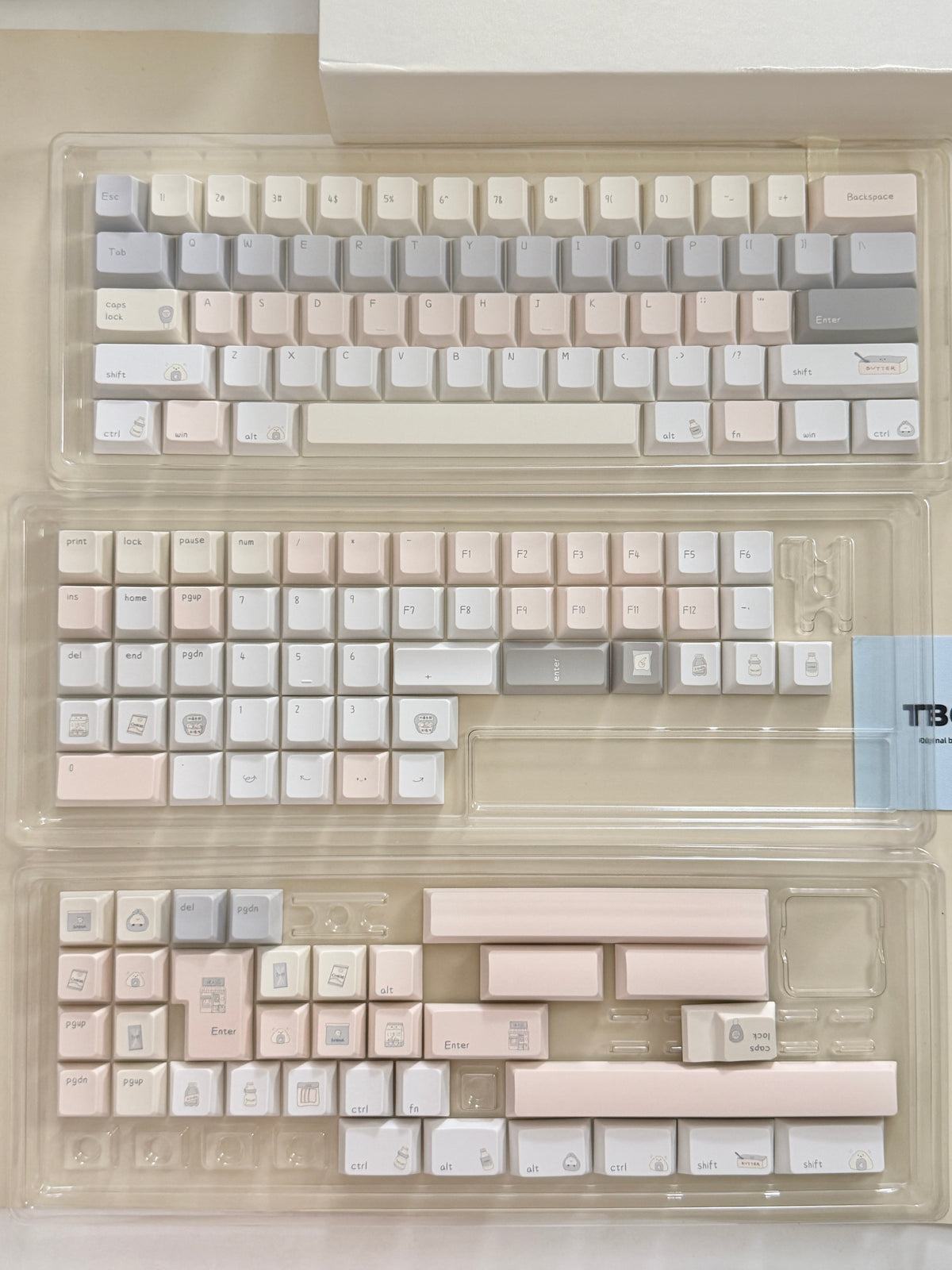 #0315 Tbcats Pastel Cream & Misty Blue Cute Keycap Set | Soft Aesthetic Mechanical Keyboard Keycaps | Kawaii Minimalist Custom Keycaps